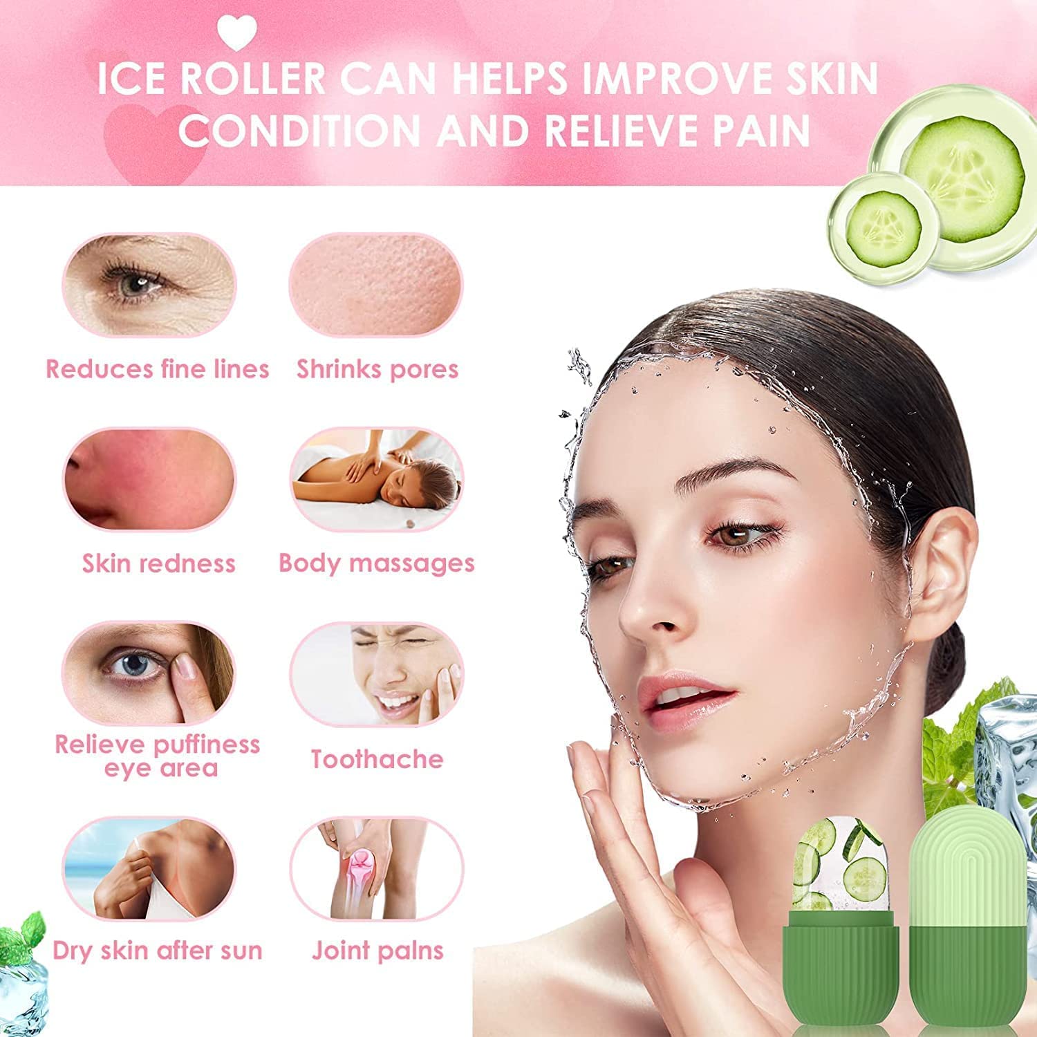 NM ENTERPRISE Ice Roller for Face - Cooling Facial Massager for Women, Skin Tightening & Glowing, Leakproof Design (Pink) - Perfect for Morning Routine, Puffiness Relief & Post-Workout Recovery