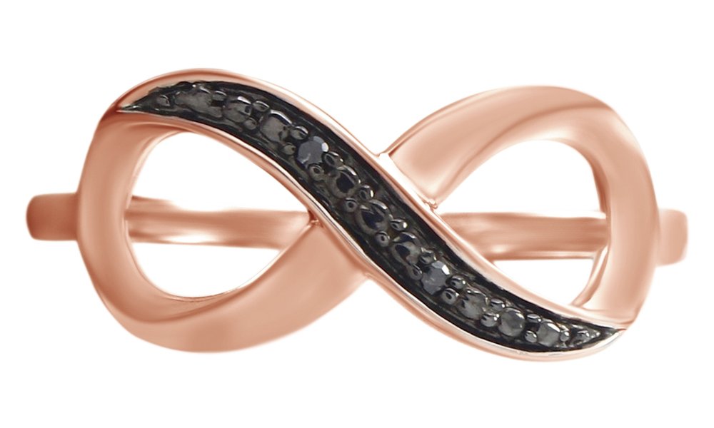 14K Gold Over Sterling Silver Black Natural Diamond Infinity Ring for Women - Elegant Engagement & Wedding Band, Perfect for Proposals, Anniversaries, and Special Occasions
