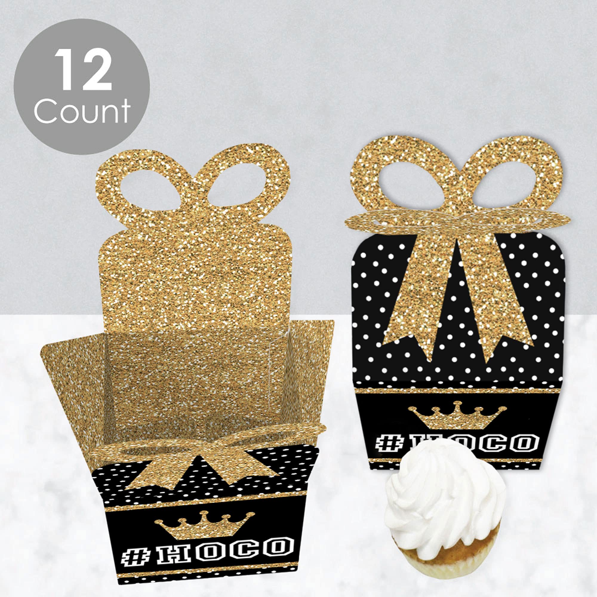 Big Dot of Happiness HOCO Dance Favor Gift Boxes - Set of 12 Square Homecoming Bow Boxes for Party Decorations & School Events