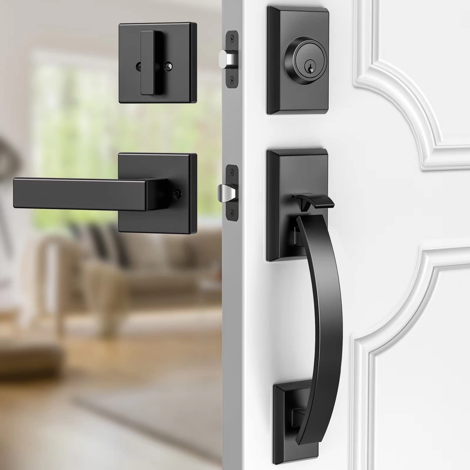 **Heavy Duty 12.7in Front Door Lock Set with Deadbolt - Reversible Entry Handles & Lever Handle for Enhanced Home Security (Ideal for Front Doors, Back Doors & Rental Properties)**