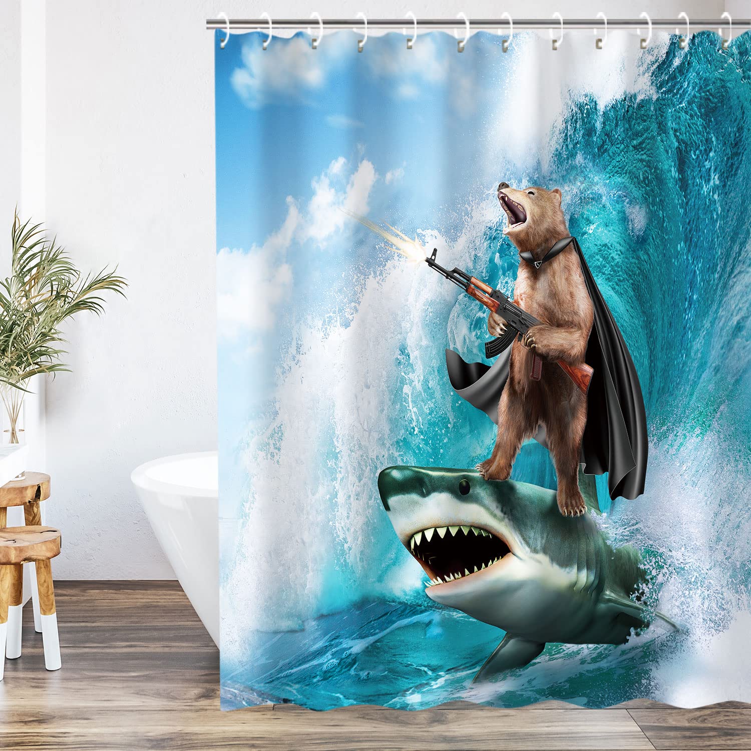 RosieLily Funny Bear Shower Curtain Set with 12 Hooks - 72x78 Inches Cute Bathroom Decor for Kids & Teens - Perfect for Wild Themed Bathrooms, Playful Nursery or Unique Gift Idea