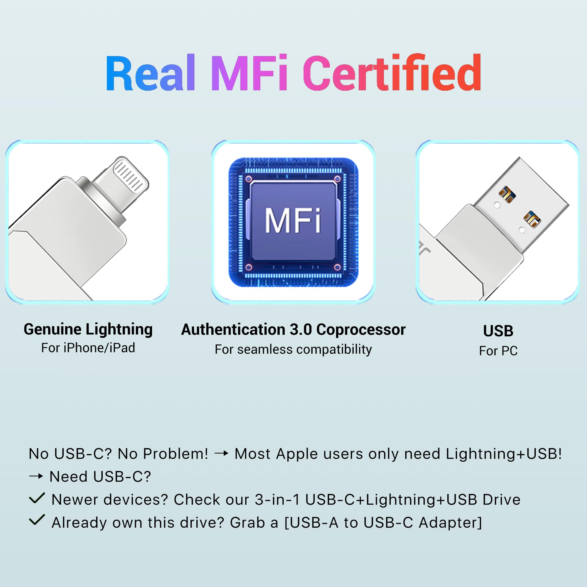 MFi Certified 256GB iPhone USB Flash Drive - External Storage for iPhone & iPad - Photo Stick for Backing Up Photos, Videos & Files - Perfect for Travel, Work & School Data Transfer