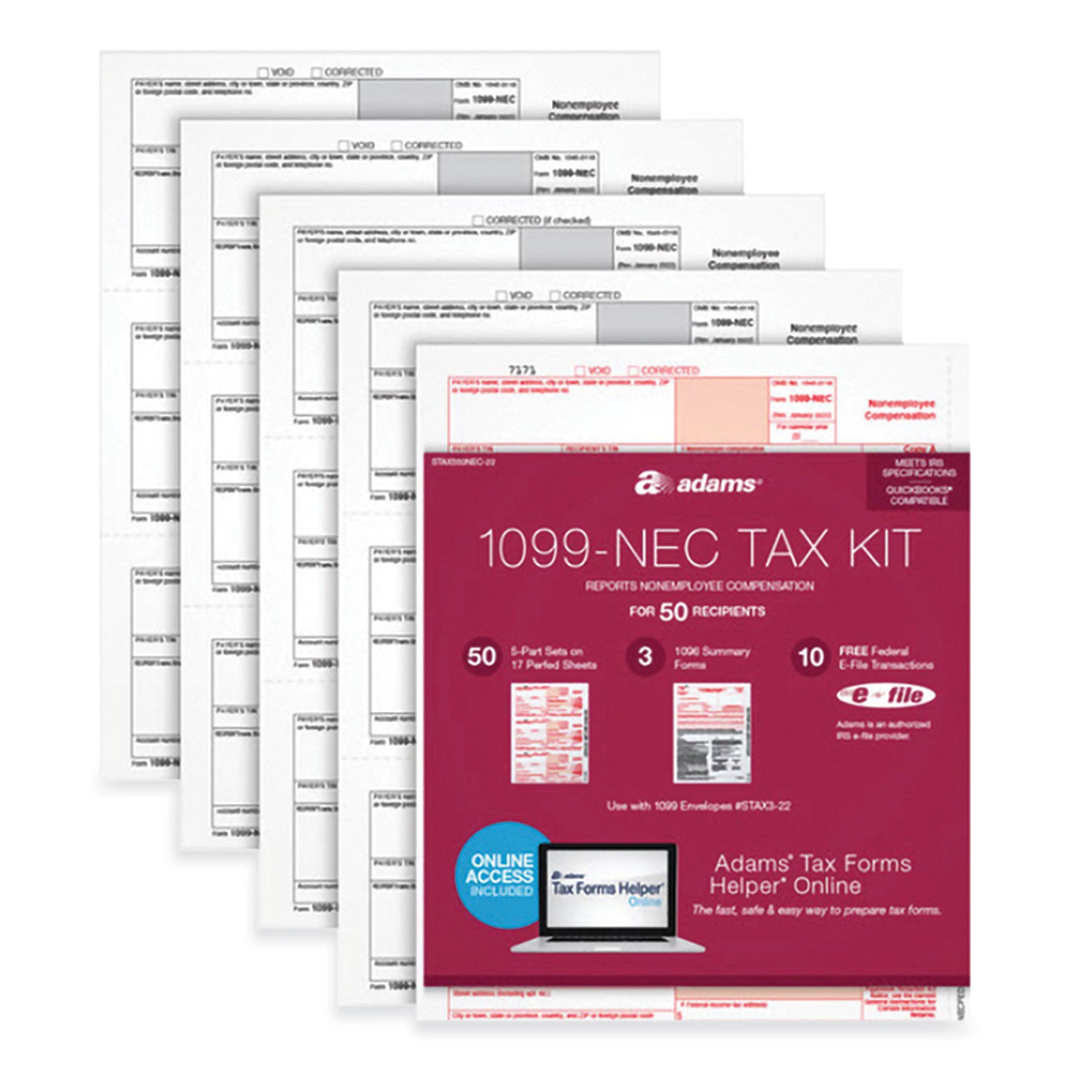 Adams® 1099 NEC & 1096 Tax Form Bundle - 2023 Fiscal Year - Inkjet/Laser Compatible - 5 Part Carbonless - 8.5
