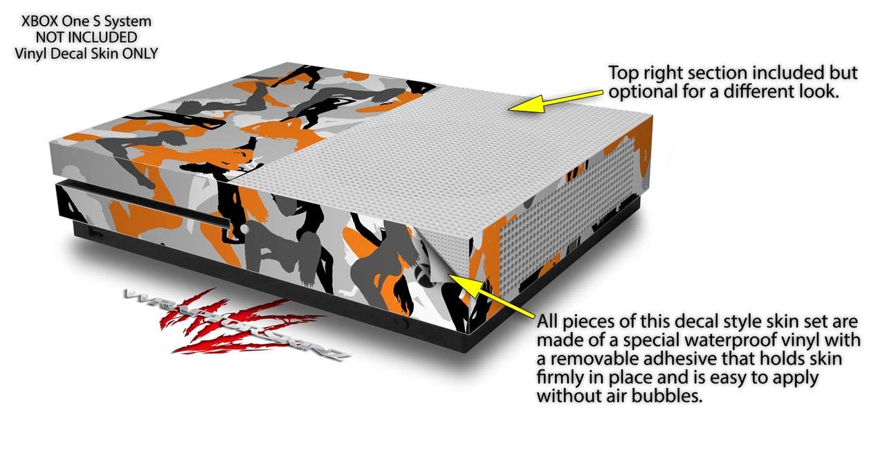 Custom Xbox One S Console & Controller Vinyl Skin Wrap - Sexy Girl Silhouette Camo Orange Design | Protective Decal Sticker for Gaming Accessories | Perfect for Personalization, Gifts & Gaming Setups