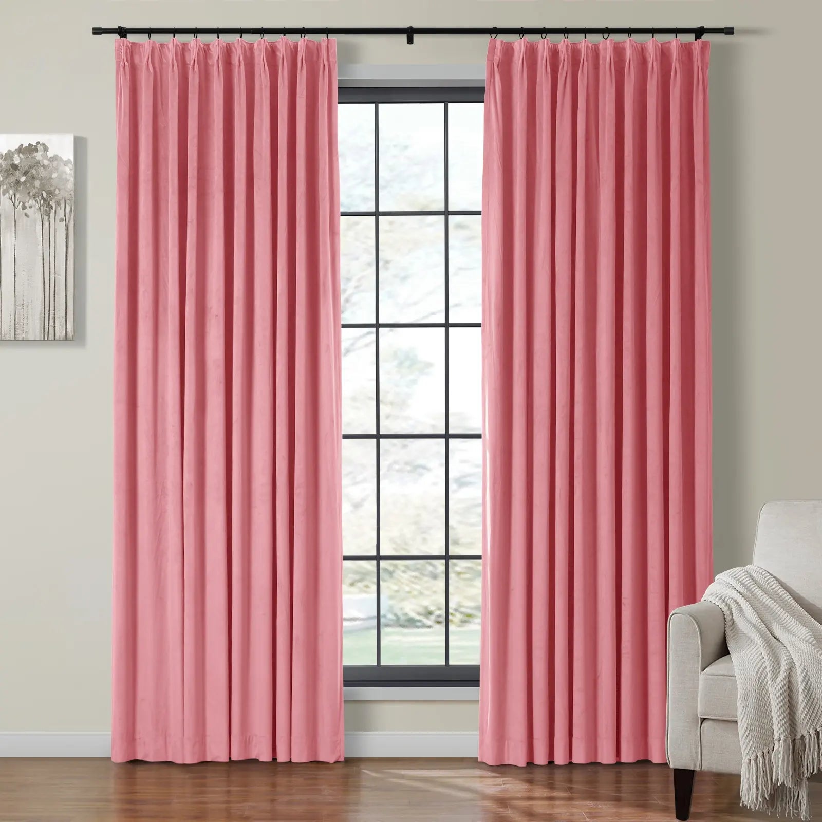 Luxury Velvet Pinch Pleat Thermal Blackout Curtains - Insulated Drapes for Bedroom & Living Room - Noise Reducing & Energy Efficient Window Treatments