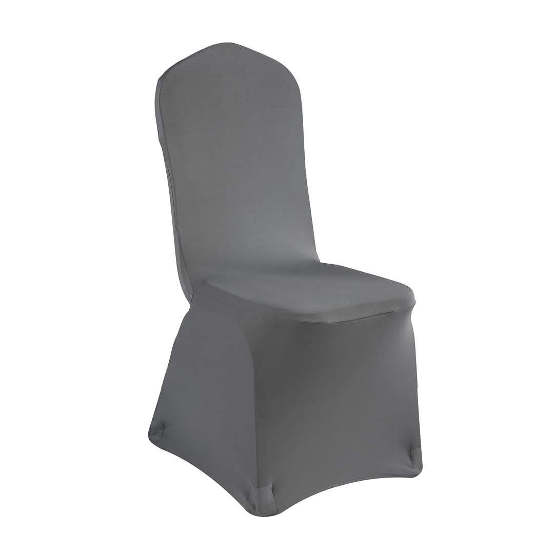 Restaurantware Table Tek 14x14 Inch Spandex Chair Covers - 10 Pack Universal Stretch Washable Wrinkle-Free Gray Polyester Banquet Chair Covers for Weddings, Parties, Events & Home Decor