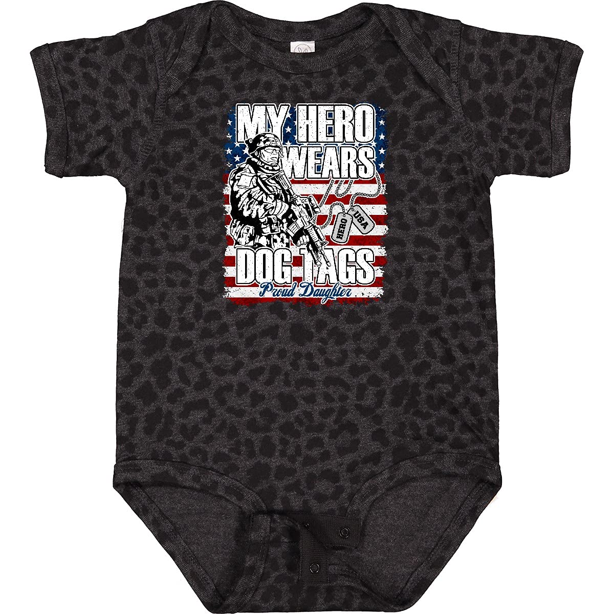 Inktastic Military Proud Daughter Hero Wears Dog Tags Girls Baby Bodysuit - Patriotic Onesie for Army Navy Air Force Kids, Comfortable Cotton Infant Outfit for Holidays & Family Photos