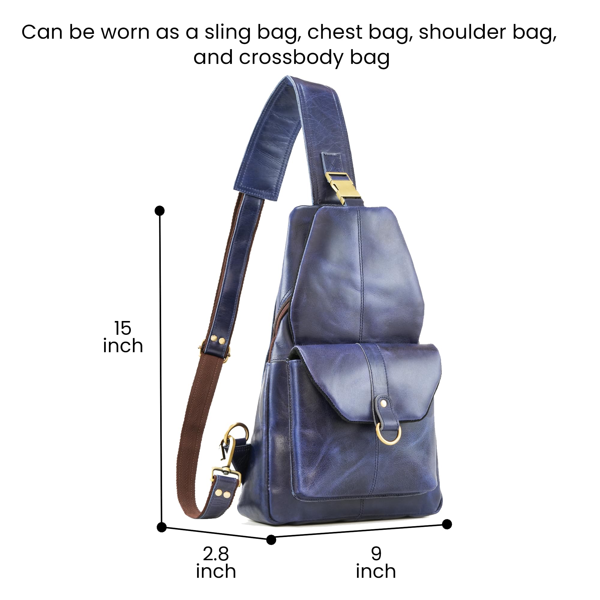 Genuine Leather Crossbody Backpack for Men - Handmade Sling Bag with Adjustable Strap, Perfect for Travel, Hiking & Daily Use (Daypack, Chest Shoulder Purse)