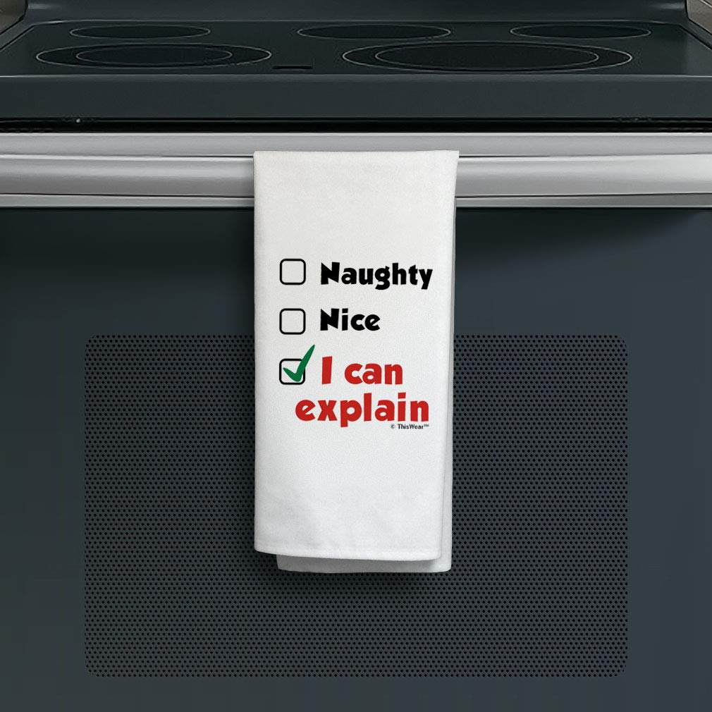 Funny Christmas Kitchen Tea Towel - Naughty Nice Santa's List Design - Holiday Decor & Xmas Gifts for Home, Party & Festive Decorations