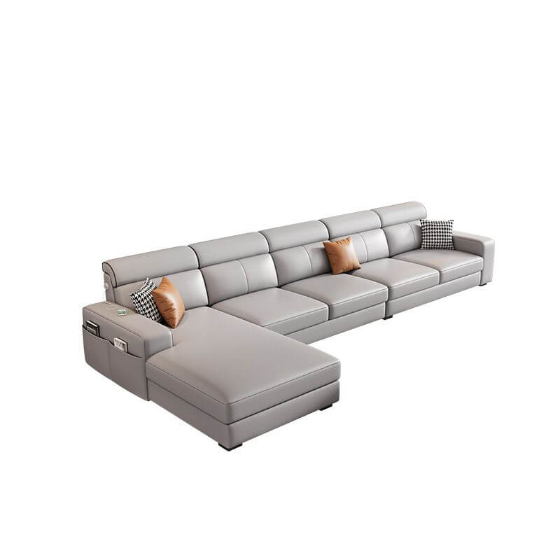 L-Shaped & Straight Sectional Sofa with USB Charging Ports - Left or Right Facing Chaise Lounge for Living Room, Home Theater & Office Spaces