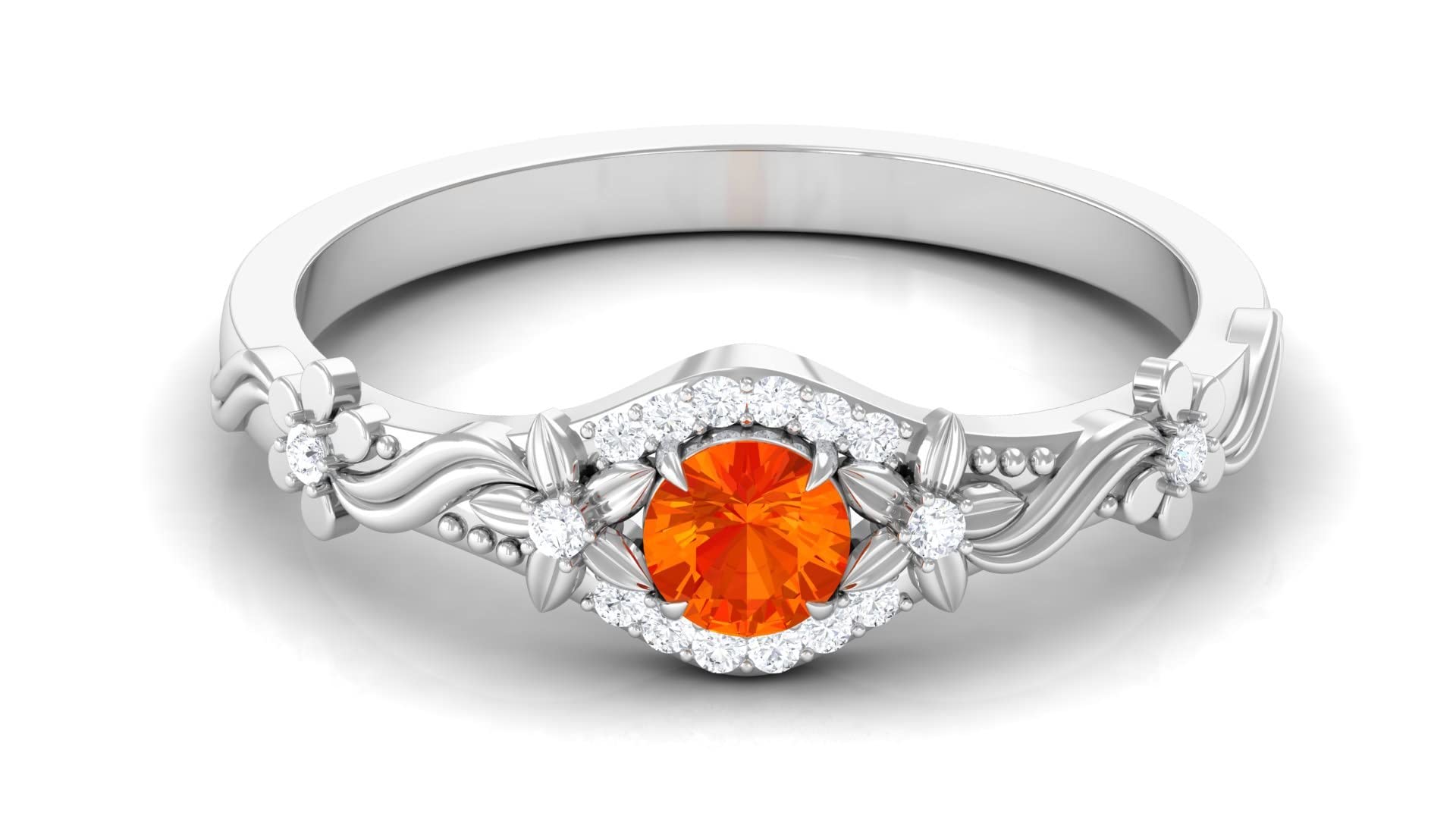 1/2 CT Orange Sapphire and Diamond Engagement Ring - 14K Solid Gold Floral Inspired Wedding Band for Women - Perfect for Proposals, Anniversaries, and Special Occasions