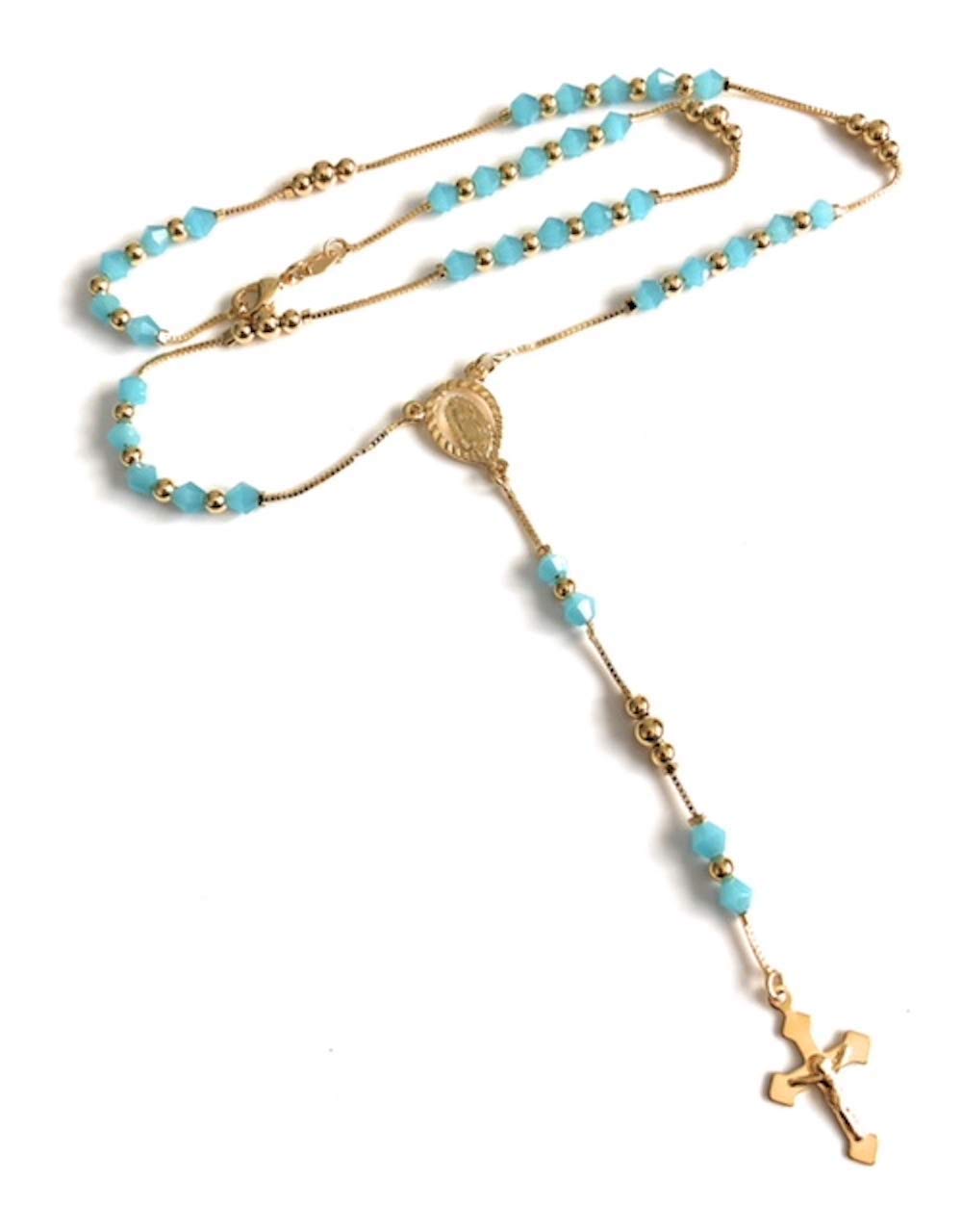 Handmade Crystal Rosary Beads - Catholic Prayer Jewelry with Virgin of Guadalupe Medal - Perfect for Prayer, Meditation & Religious Gifts