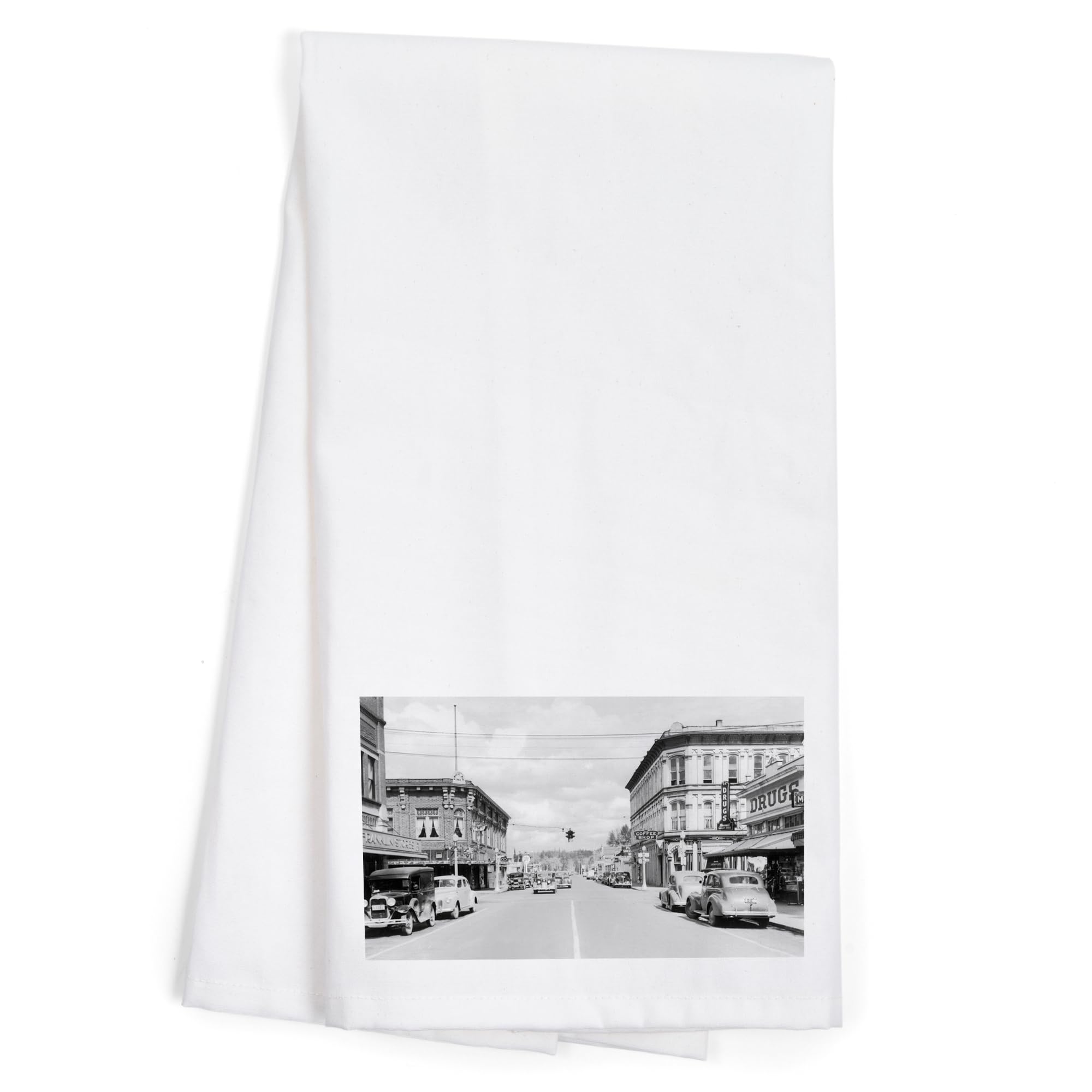 Lantern Press Puyallup Washington Street Scene Tea Towel - 100% Cotton Decorative Hand Towel for Kitchen & Home Decor - Perfect for Dish Drying, Gift Giving, and Farmhouse Style Decor