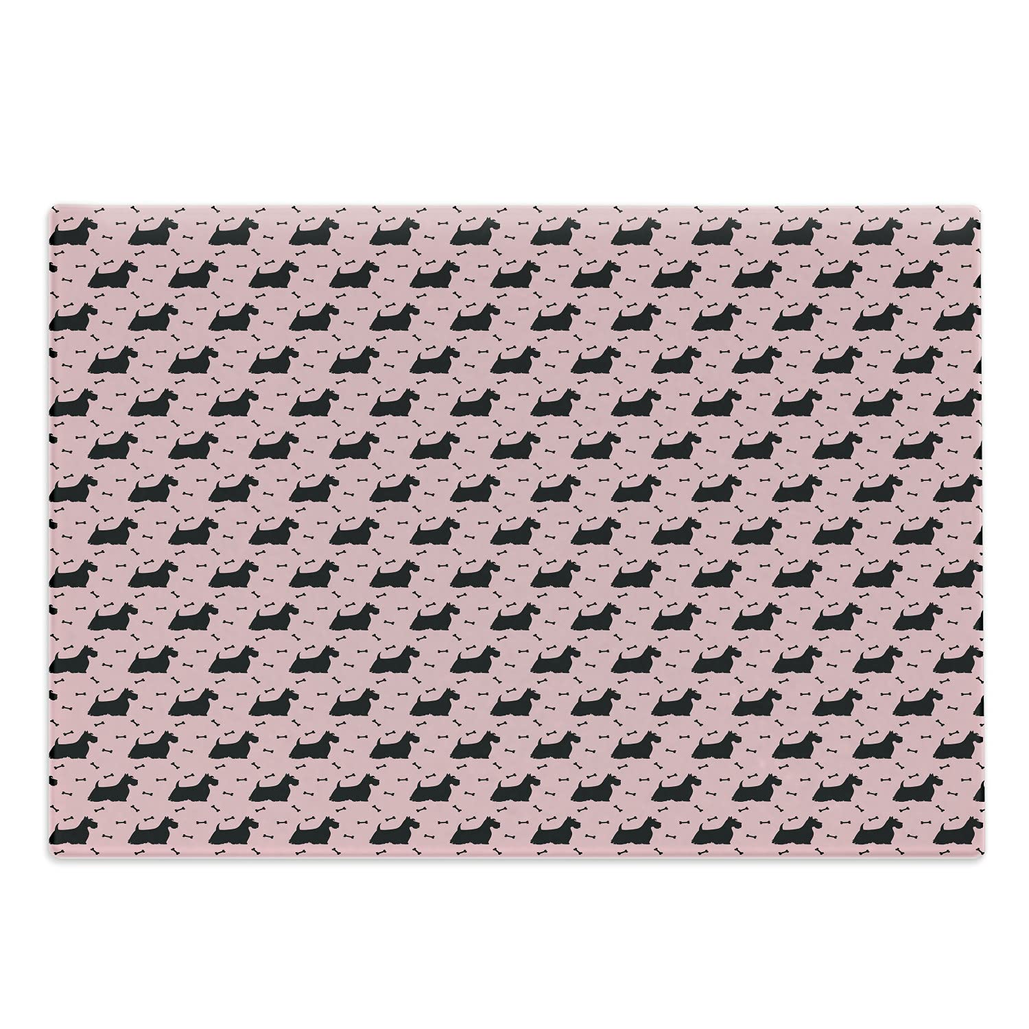 Ambesonne Scottie Dog Glass Cutting Board - Large Tempered Glass Serving Tray with Hairy Terrier & Bones Design on Pink Background - Perfect for Kitchen Prep, Charcuterie Display & Home Decor (Pale Pink & Black)