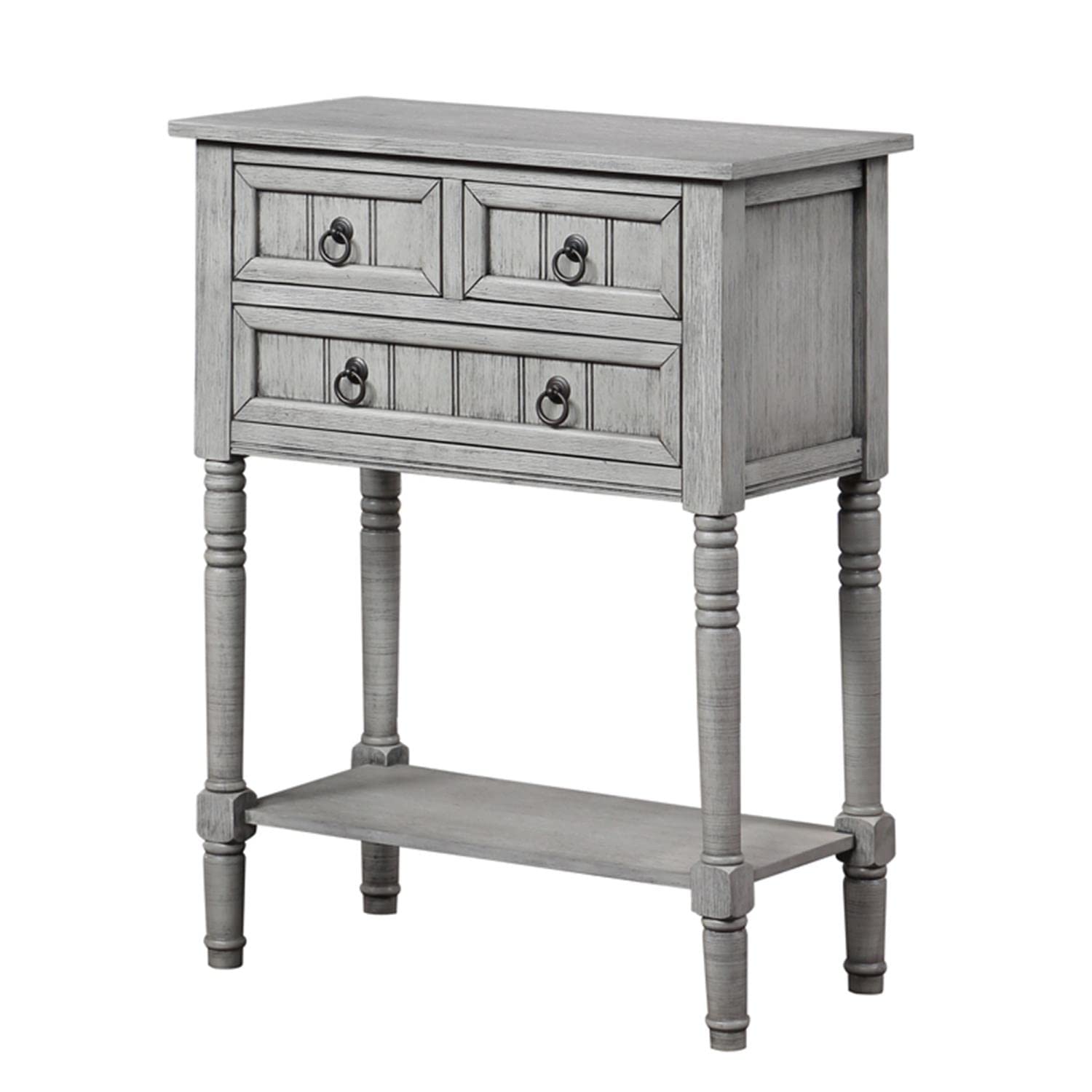 Convenience Concepts Kendra 3-Drawer Hall Table with Shelf - Wirebrush Light Gray Finish | Entryway Console Table for Small Spaces, Narrow Hallway & Apartment Living Room Decor