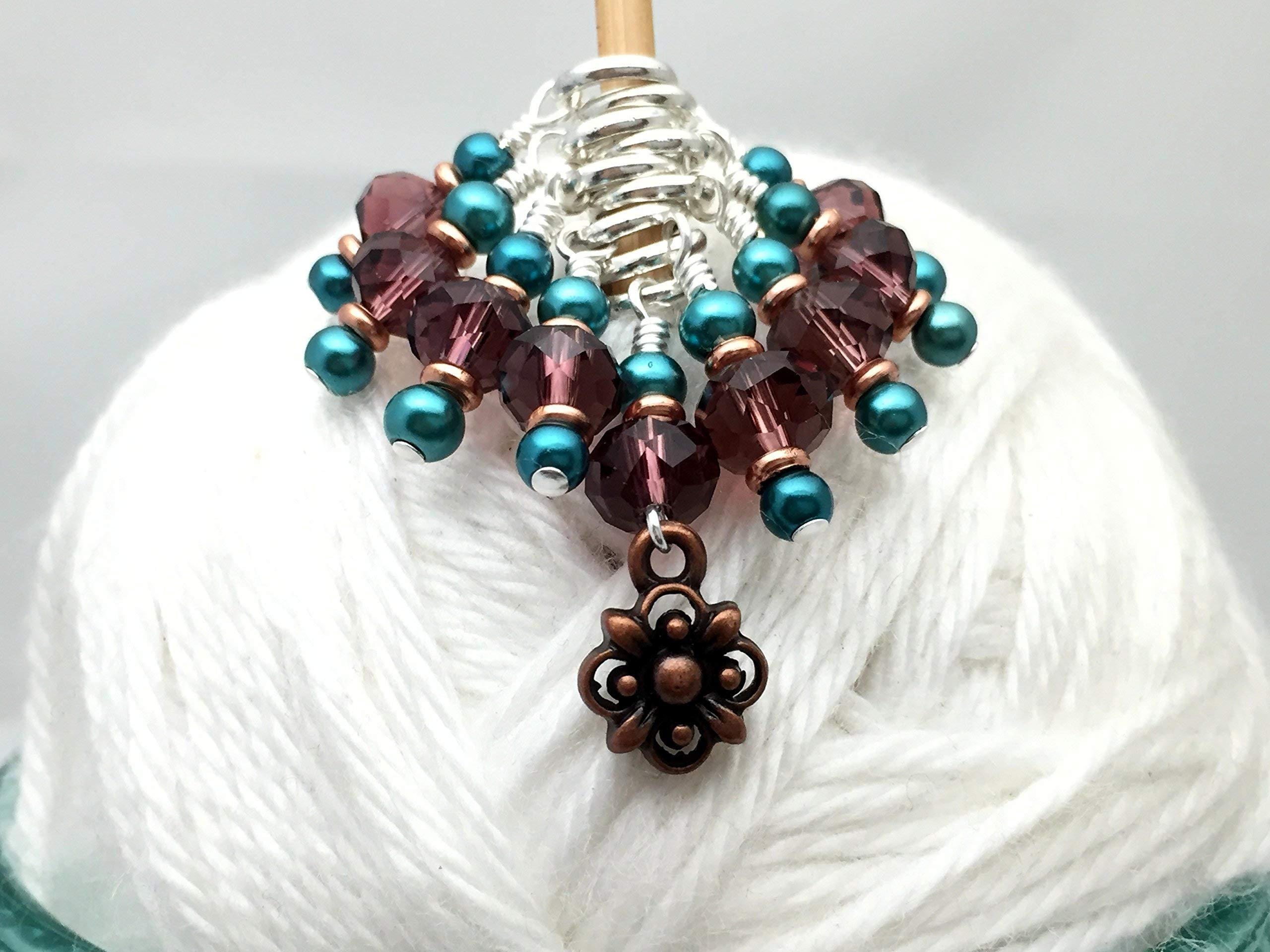Copper Flower Knitting Stitch Markers Set - 50pcs Handmade Knitting Tools for Crochet & Yarn Projects - Perfect for Counting Stitches, Tracking Rows & Crafting Gifts (Ideal for Beginners & Experts)