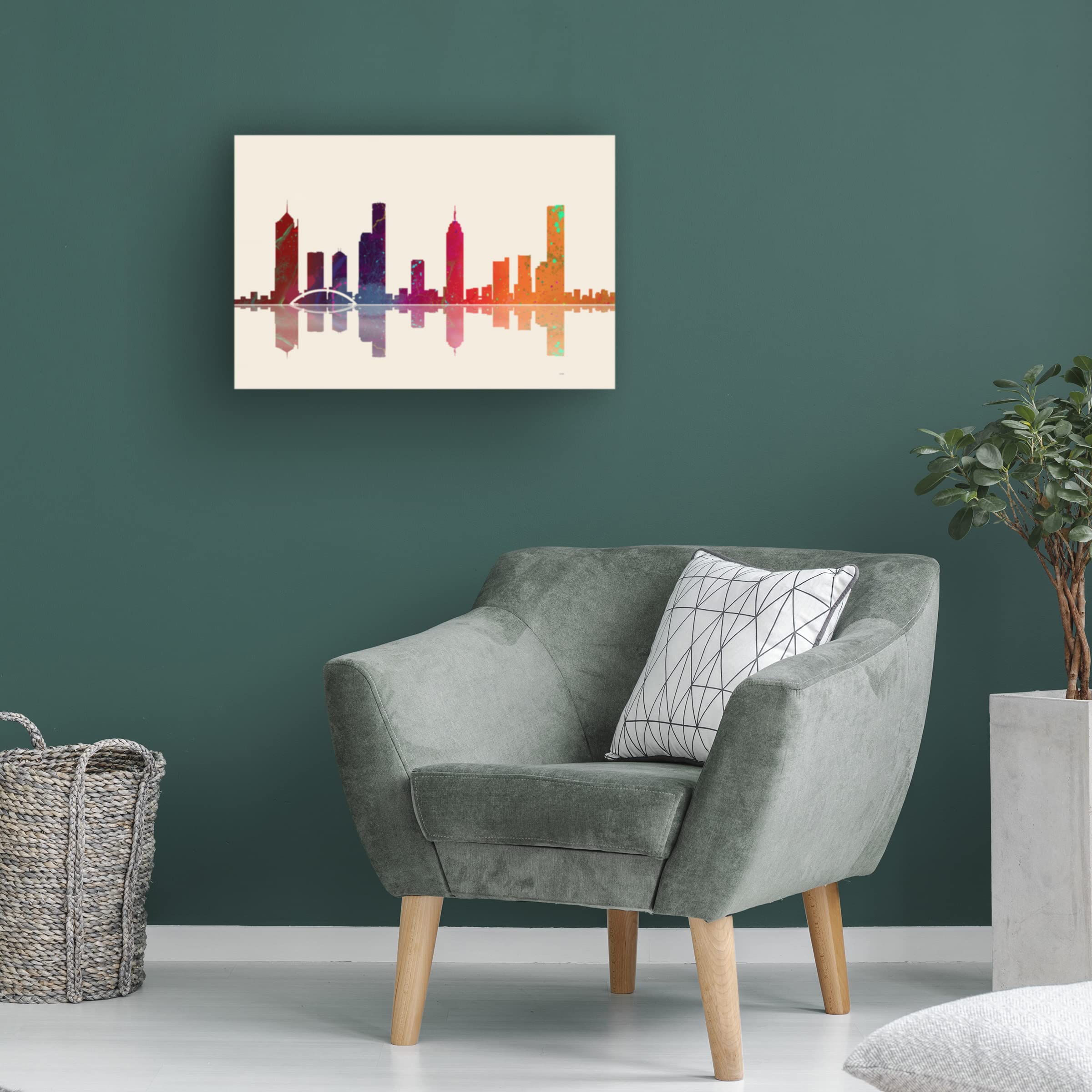 Trademark Fine Art 'Melbourne Vic Skyline 3' Canvas Wall Art by Marlene Watson - 16x24 Inches - Modern Cityscape Painting for Living Room, Office & Home Decor
