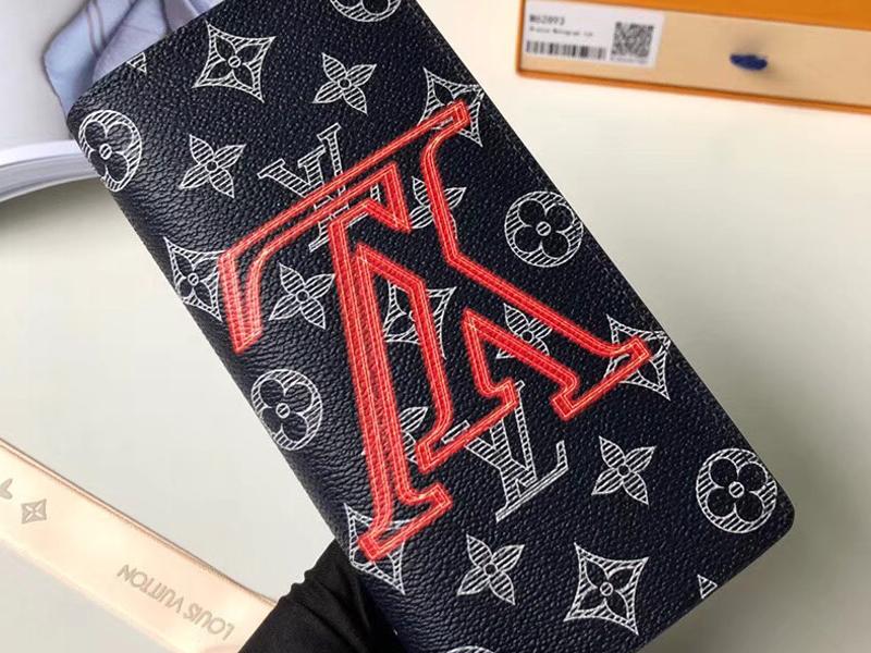 Authentic LV Brazza Wallet Monogram Upside Down Canvas in Infrarouge with Initials - Luxury Men's Bifold Wallet for Everyday Use & Travel Essentials