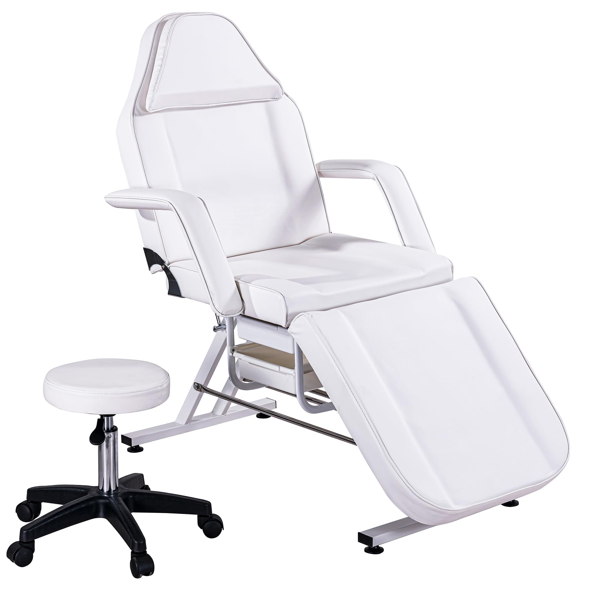 Professional Hydraulic Massage Bed & Tattoo Chair with Dual Trays - Adjustable 3-Section Facial Bed for Salon, Spa, Barber & Esthetician Use - White Beauty Equipment (Perfect for Massage Therapy, Tattoo Sessions & Facial Treatments)