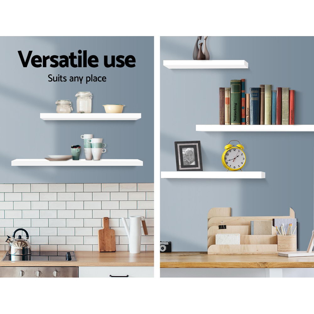 3 Piece White Floating Wall Shelves - Modern Minimalist Decor for Living Room, Bedroom, or Bathroom Storage