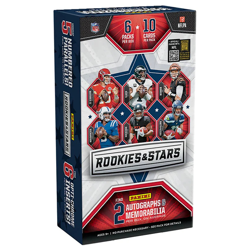 2023 Panini Rookies and Stars Football Hobby Box - 24 Packs with Autographs & Memorabilia Cards for NFL Collectors and Fantasy Football Fans - Perfect for Trading, Collecting, and Displaying in Your Man Cave or Sports Room