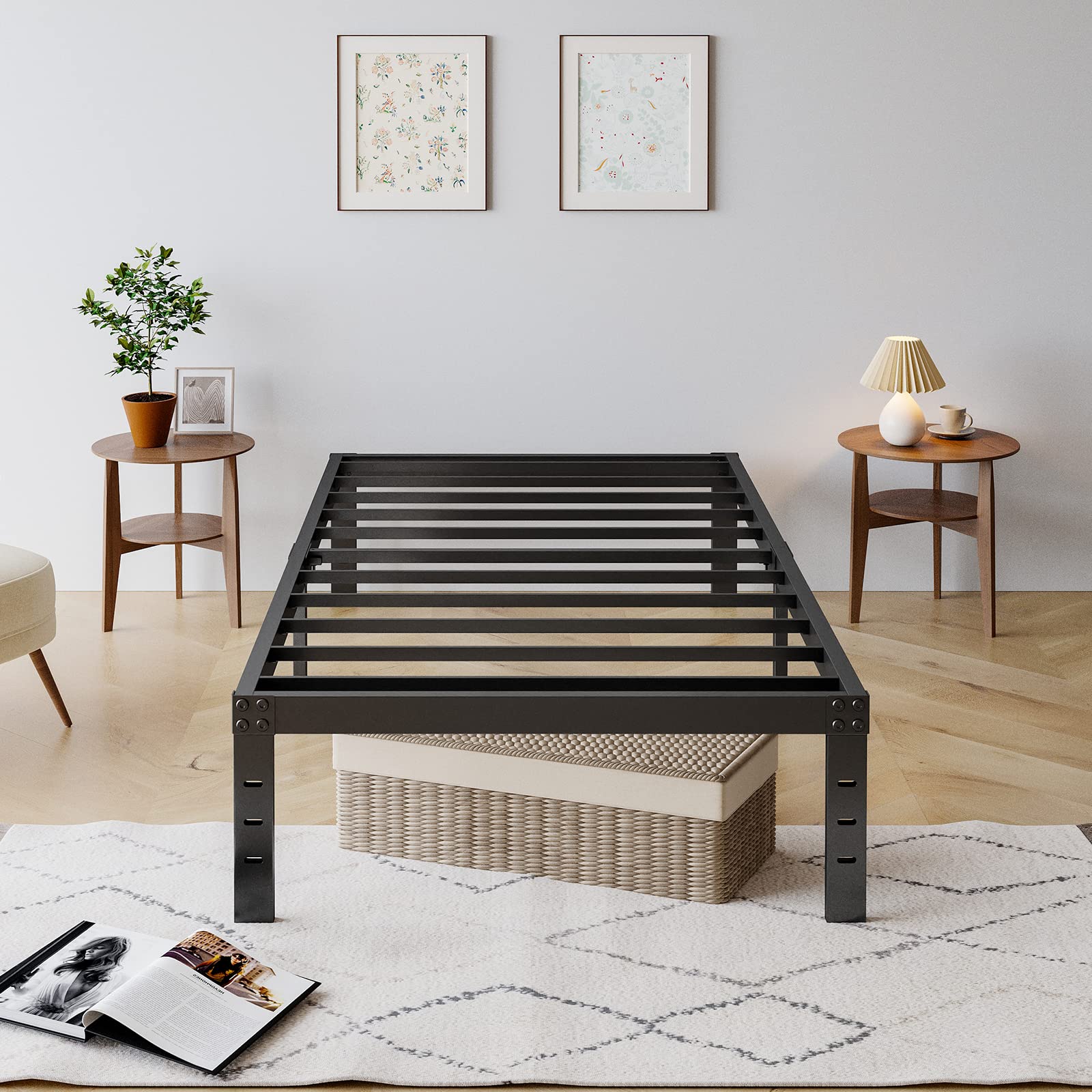 COMASACH 14 Inch Twin XL Heavy Duty Metal Bed Frame - No Box Spring Needed, 3500 lbs Weight Capacity, Noise-Free & Non-Slip Mattress Foundation, Black - Perfect for Dorms, Apartments & Guest Rooms