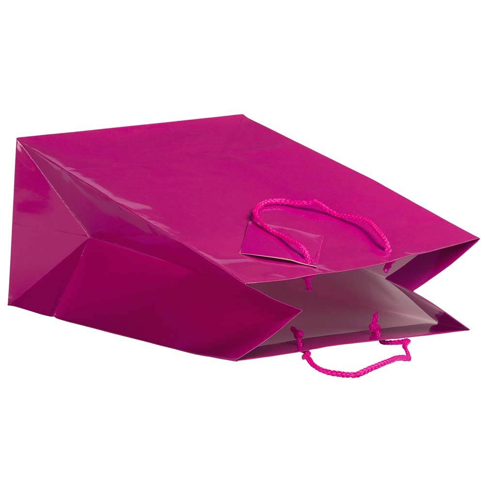 JAM Paper Glossy Gift Bags with Rope Handles - Large 10x5x13 Inches - Hot Pink - Bulk Pack of 100 - Perfect for Birthday Parties, Weddings & Holiday Gifts