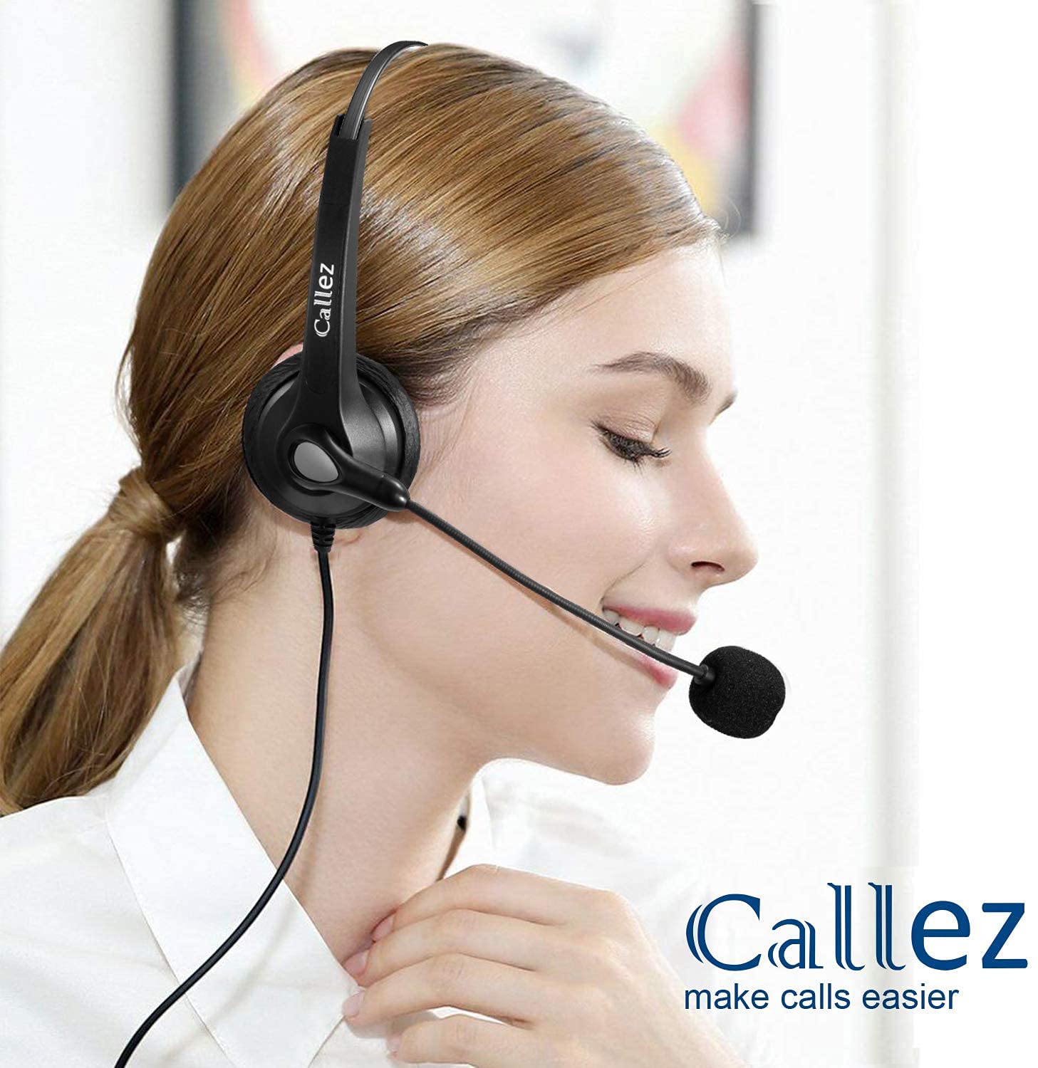 RJ9 Noise Cancelling Wired Headset with Microphone - Compatible with Grandstream GXP1610, Yealink SIP T41P/T42S/T46/T48S, Snom 300/320/712, Avaya 9608/J179, Panasonic Phones - Office & Call Center Use