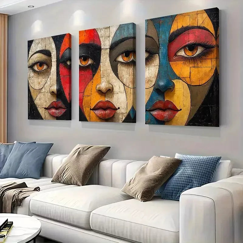 3-Piece Colorful Face Charm Artistic Wall Art Set - Framed Canvas 50x70cm (20x28in) | High Quality Print | 100% Australian Made | Ready to Hang | Perfect for Living Room, Bedroom & Office Decor