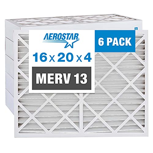Aerostar 16x20x4 MERV 13 Pleated Air Filter - 6 Pack AC Furnace Filters for Home, HVAC System (15.5x19.5x3.75 Inches) - Traps Dust, Pollen, Pet Dander - Ideal for Allergy Relief & Cleaner Air in Bedrooms, Living Rooms