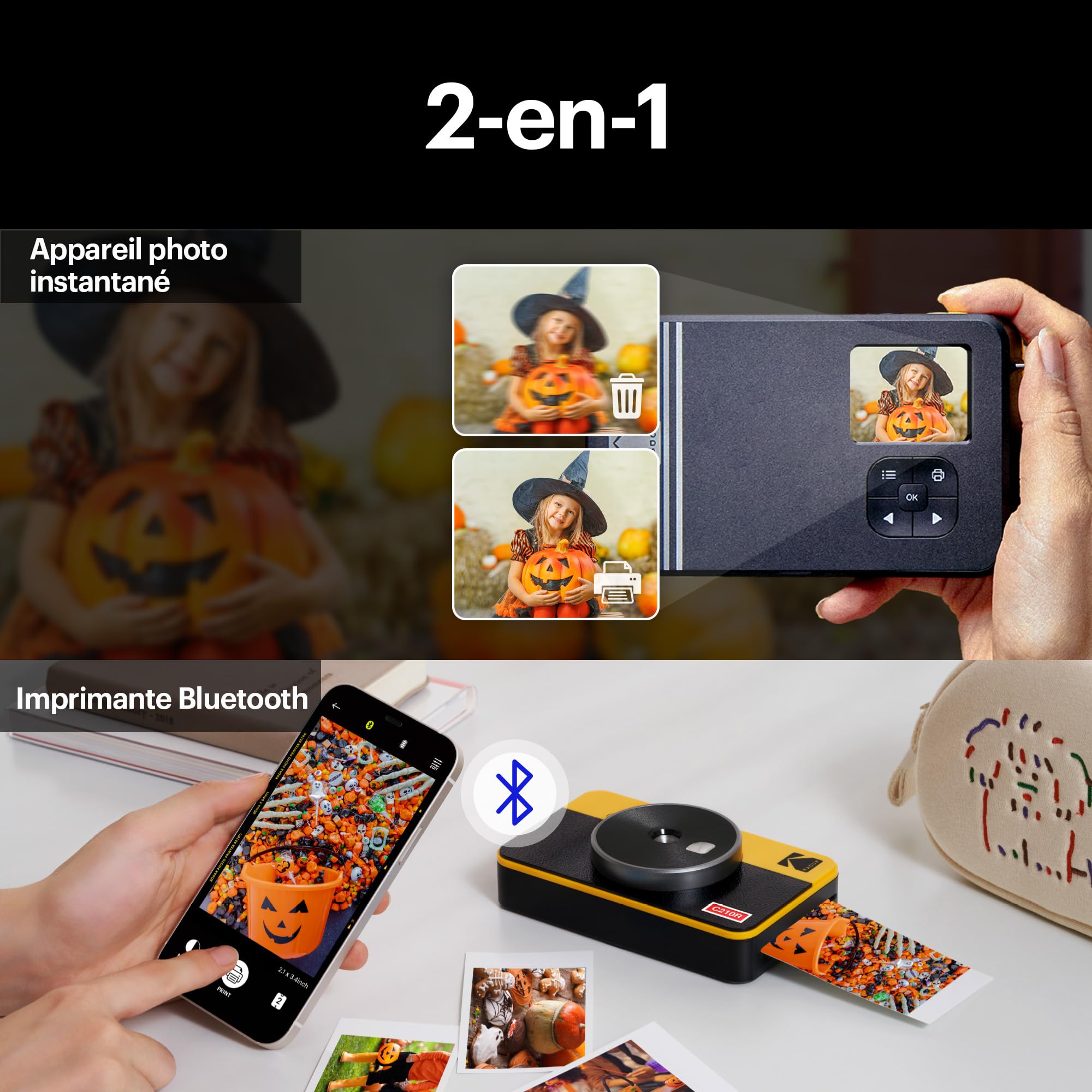 KODAK Mini Shot 2 Retro 4PASS 2-in-1 Instant Camera & Photo Printer (5.4 x 8.6 cm) with 8 Sheets - Yellow | Portable Instant Camera for Travel, Parties & DIY Photo Gifts