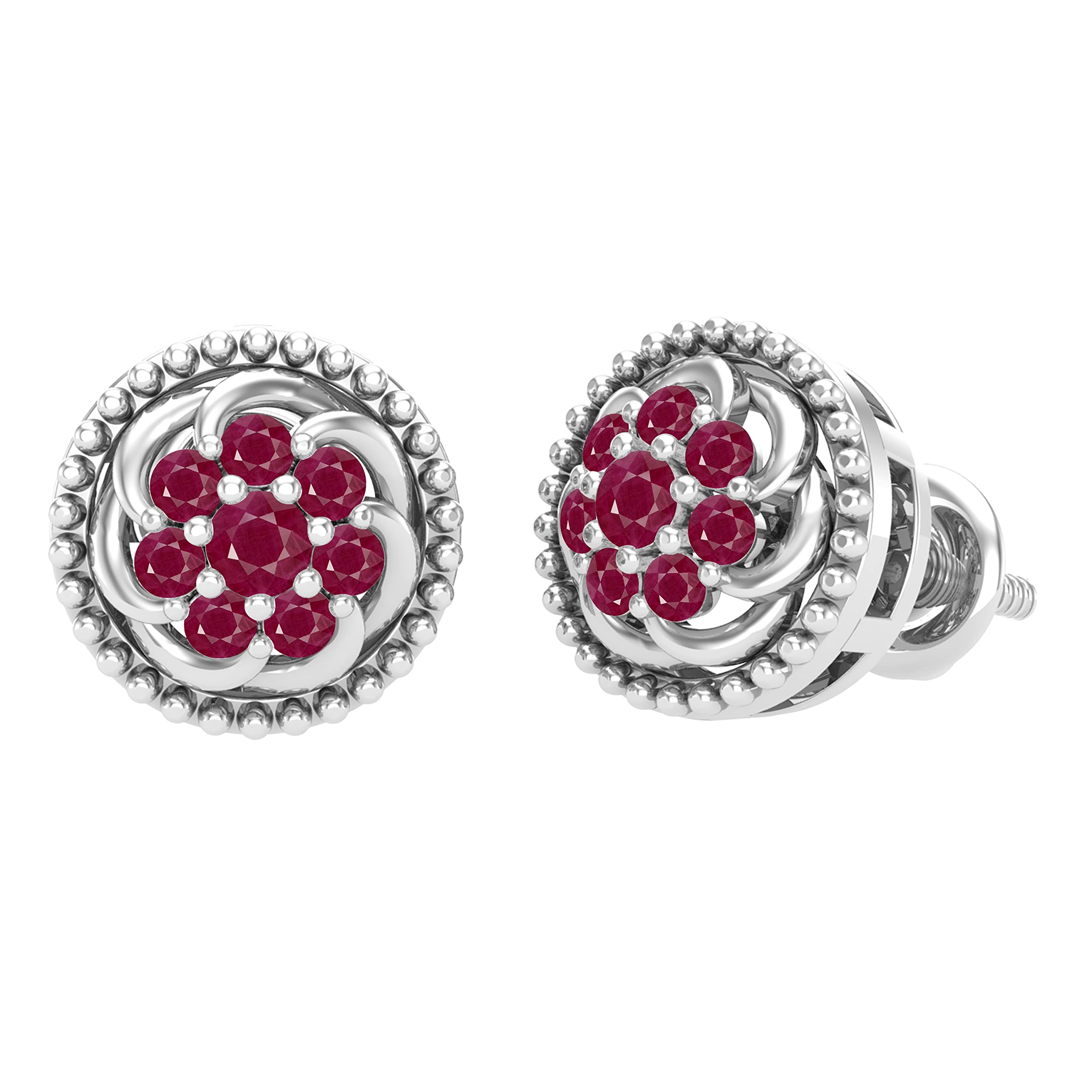 Dazzlingrock Collection Round Gemstone & Diamond Beaded Circle Frame Swirl Screw Back Stud Earrings for Women - 925 Sterling Silver Jewelry for Party, Wedding & Everyday Wear