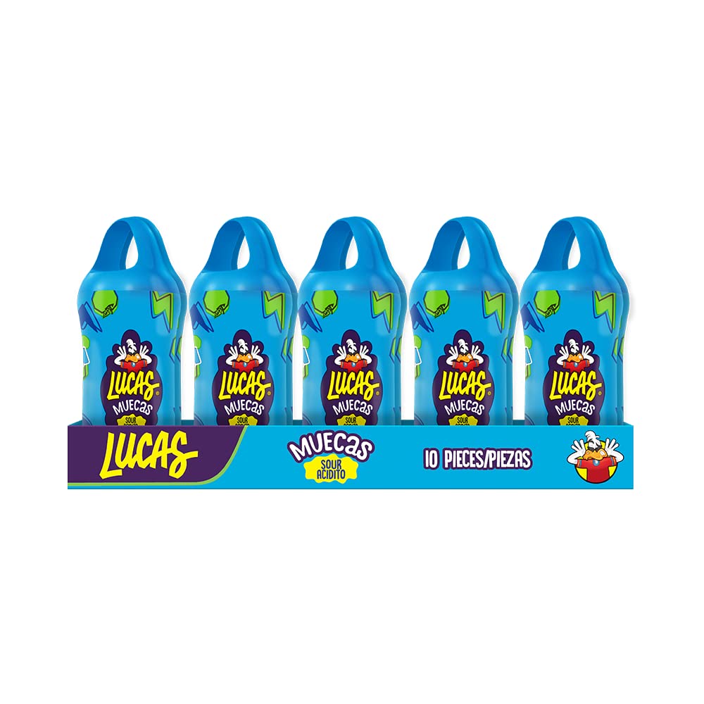 Sour Green Apple Flavor Lucas Muecas Lollipop Candy - 10 Piece Pack (0.84oz Each) for Halloween, Birthday Parties, Piñatas, Office Snacks & Movie Night Treats