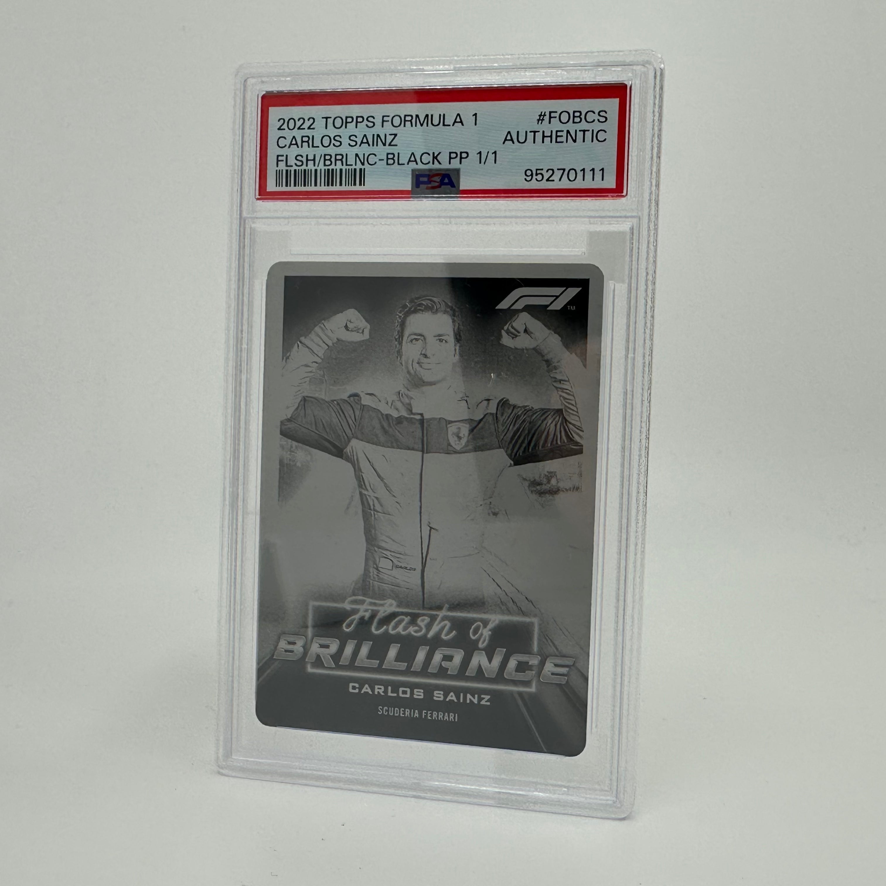 2022 Topps Formula 1 Carlos Sainz #FOBCS Black Printing Plate - Limited Edition Collectible for F1 Fans & Sports Memorabilia Enthusiasts - Perfect for Display, Trading, and Racing Memorabilia Collections