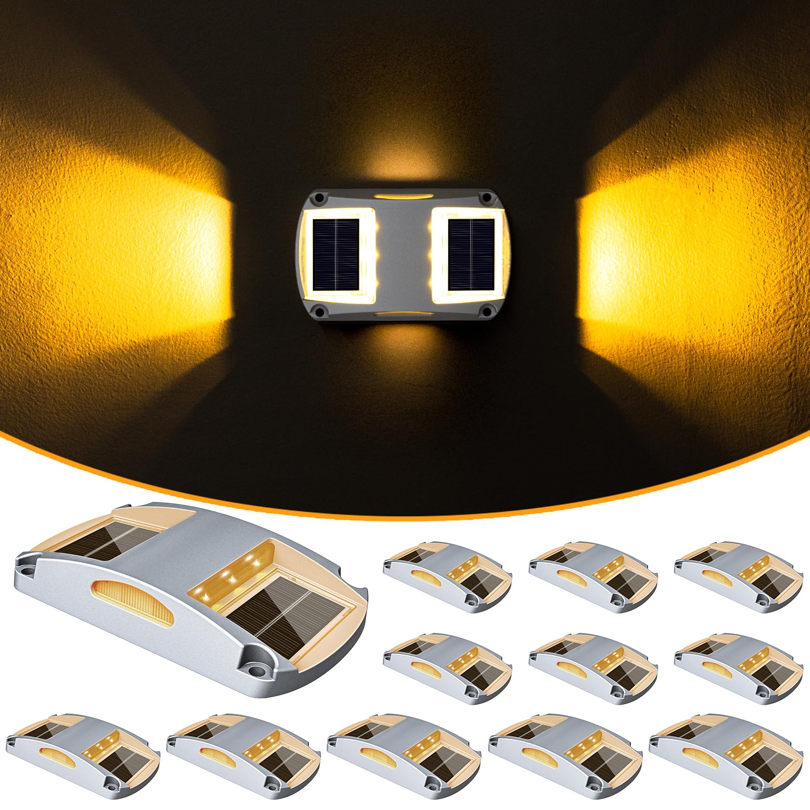 VOLISUN 12 Pack Solar Driveway Lights - Waterproof Solar Powered LED Outdoor Deck & Dock Lights for Steps, Sidewalks, Pathways - Warm White | Perfect for Marine, Garden, Patio & Landscape Lighting