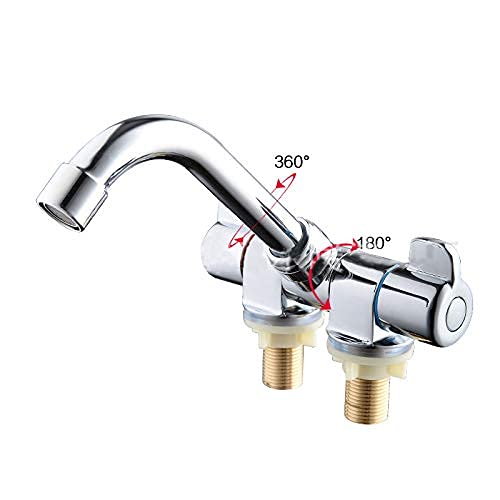360° Rotating Foldable Kitchen Faucet with Dual Hoses - Hot & Cold Water Mixer Tap for RV, Camper, Caravan (Copper/Silver) | Perfect for Outdoor Cooking, Camping & Small Space Living