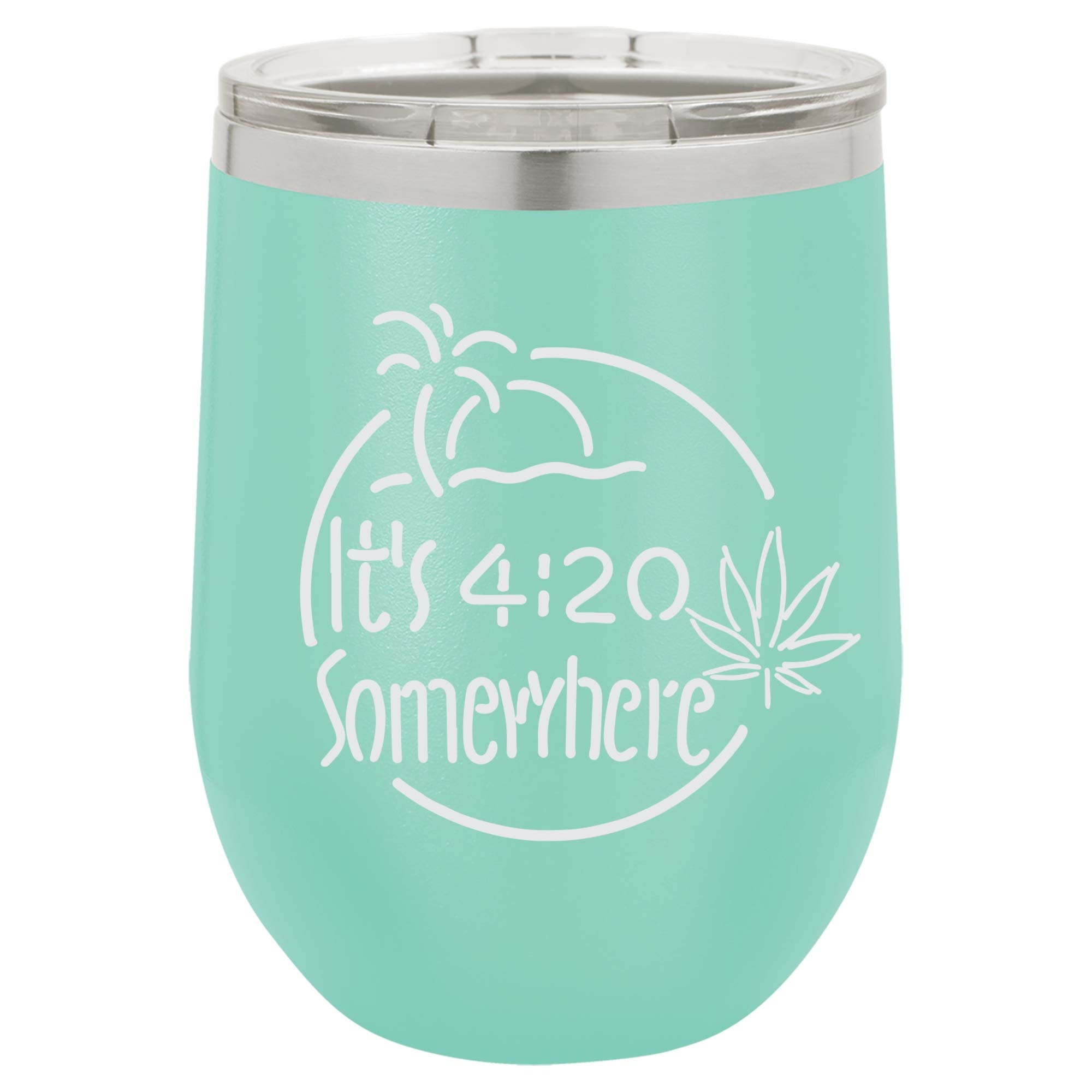 420 Weed Leaf Engraved Insulated Stainless Steel Wine Tumbler - 12oz Teal Travel Mug for Coffee, Wine & Beverages - Perfect for Stoner Gifts, Cannabis Enthusiasts & Outdoor Activities