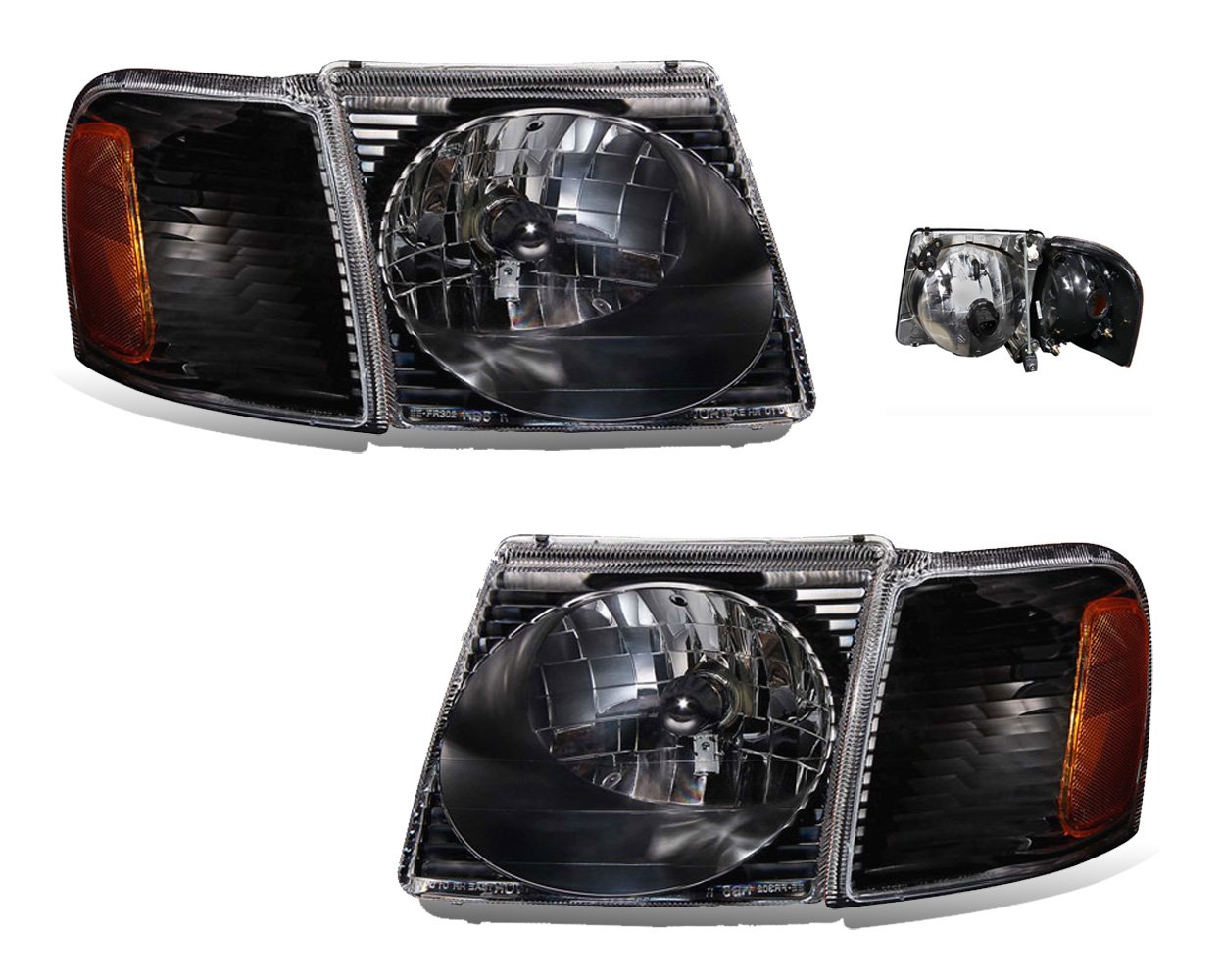 Ford Explorer Sport Trac Crystal Black Corner Headlights Assembly Set - Driver Left & Passenger Right Replacement Headlamps (Pair) | Perfect for Night Driving, Off-Road Adventures & Vehicle Upgrades
