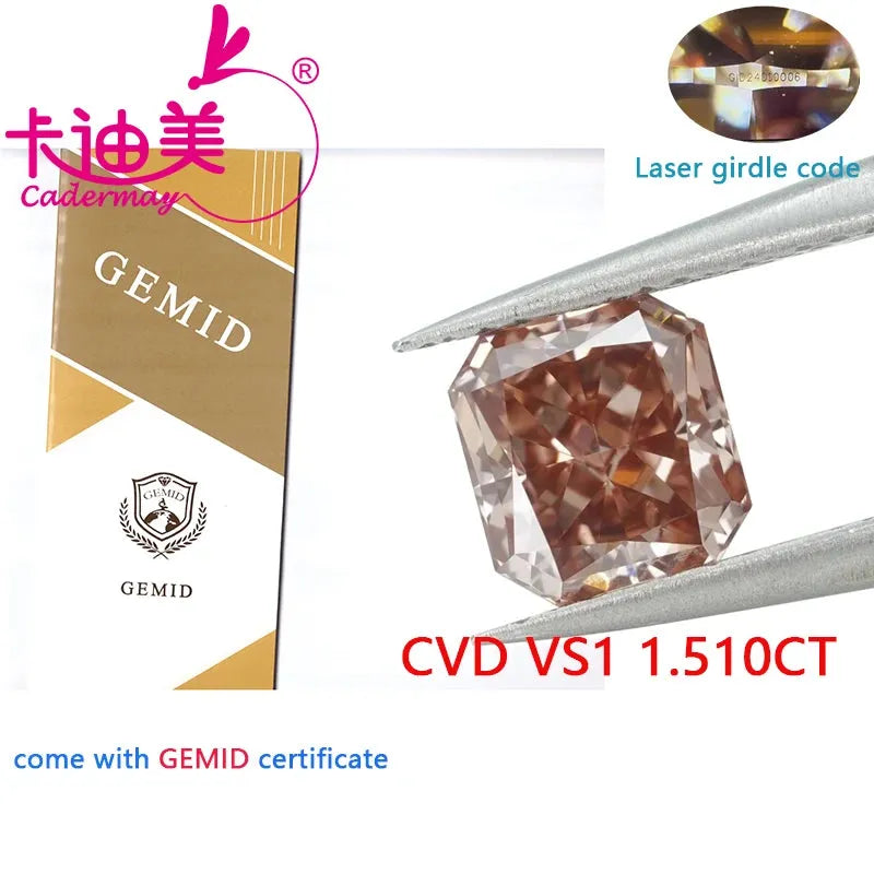 1.51CT VS1 Clarity CVD Lab Grown Diamond Loose Stone - Fancy Pink Color, Radiant Shape EX Cut for Jewelry Making | Engagement Rings, Necklaces & Custom Designs