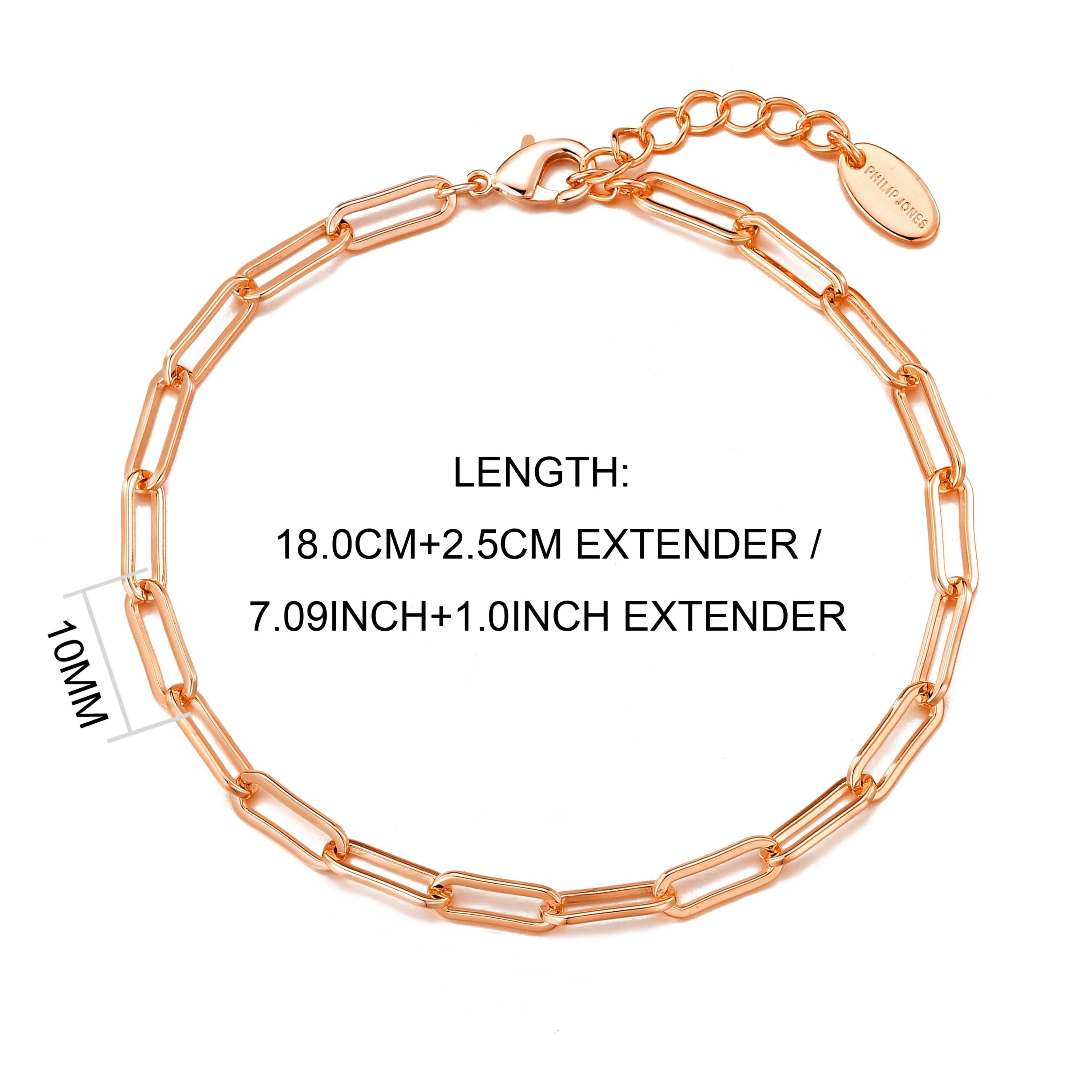 Philip Jones Rose Gold Plated Small Link Paperclip Bracelet - Elegant Dainty Jewelry for Women, Perfect for Everyday Wear, Office & Date Night