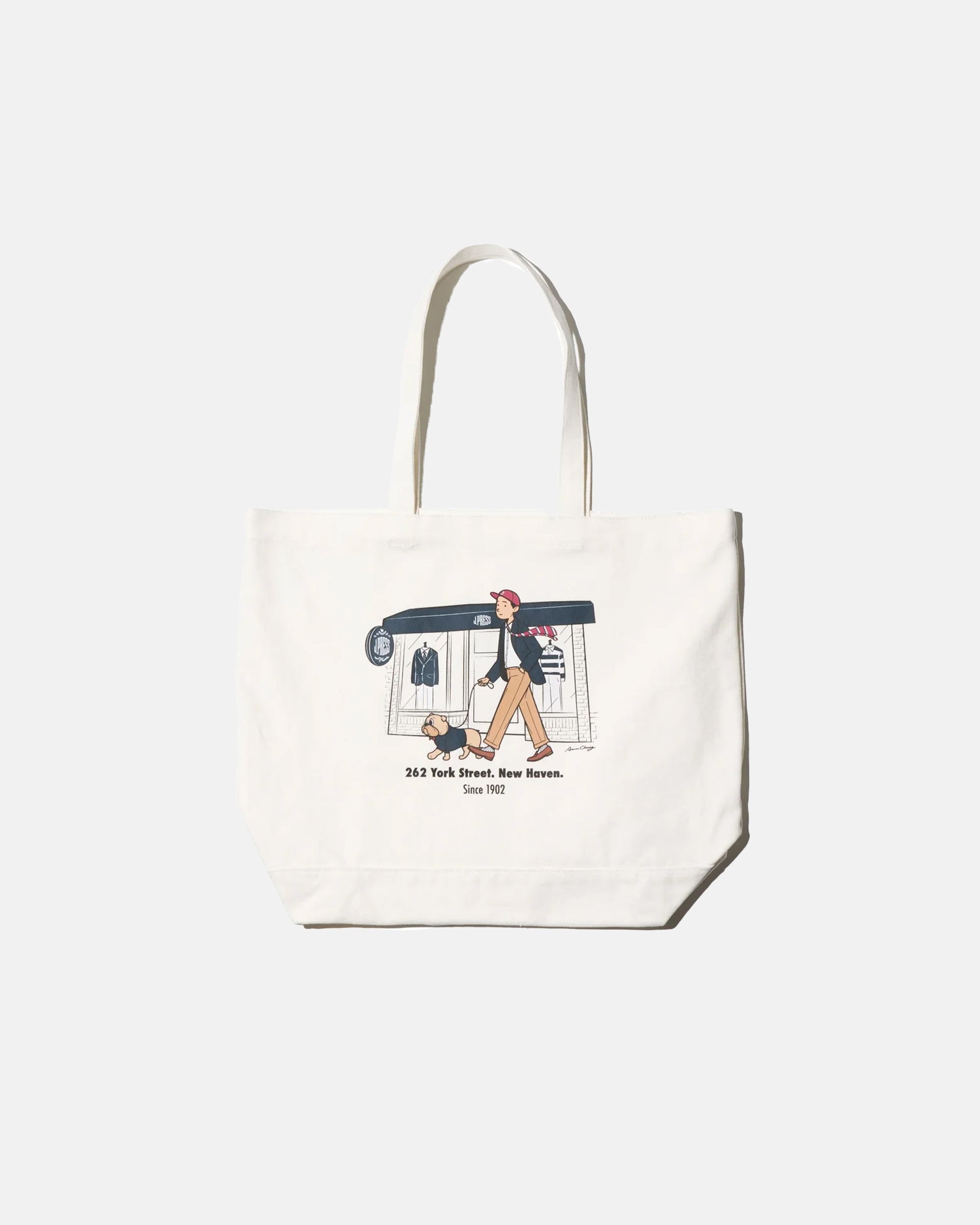 J. PRESS x AARON CHANG New Haven Canvas Tote Bag - Stylish & Durable College Campus & Beach Tote for Women & Men - Perfect for School, Shopping & Travel Accessories
