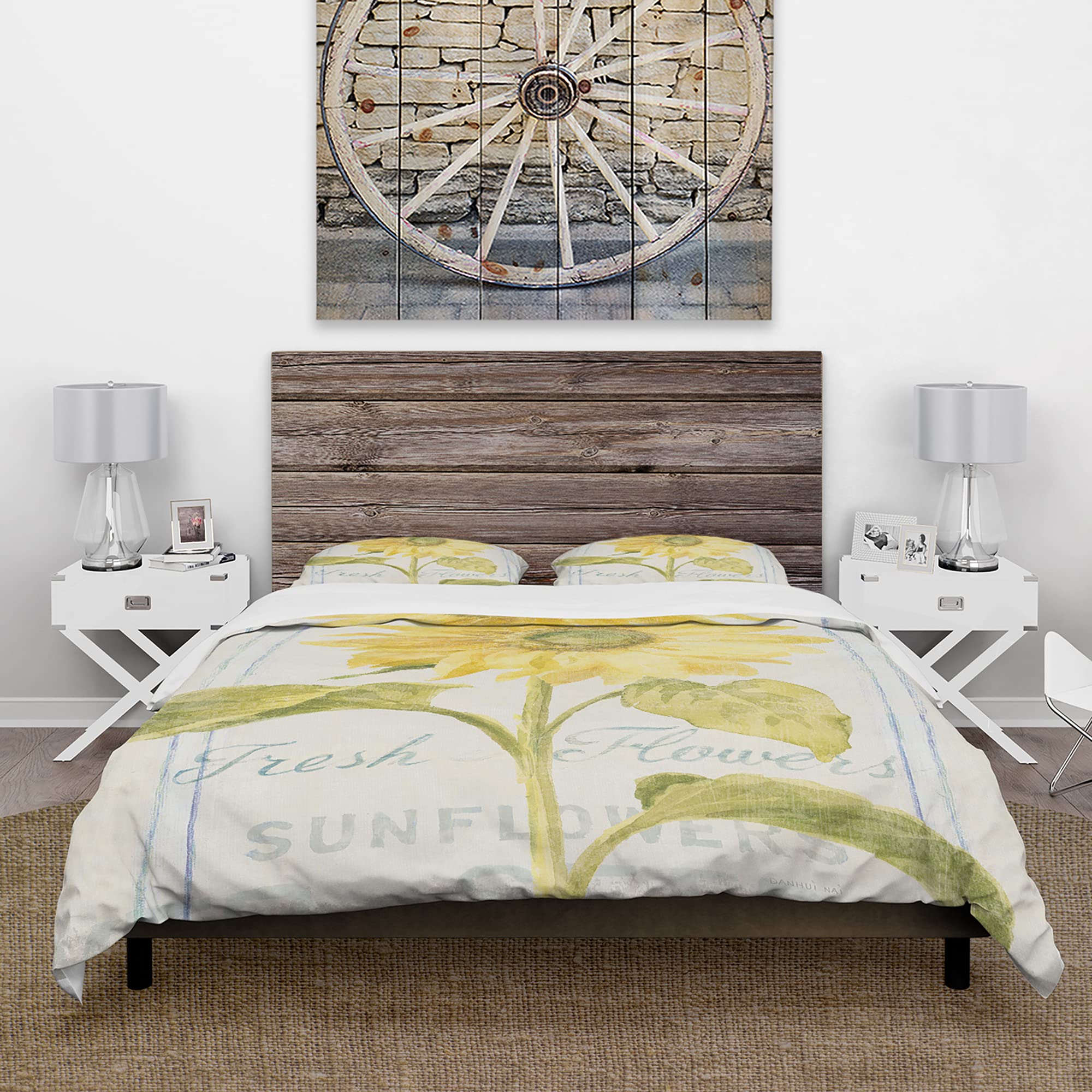 DesignQ Floursack Florals II Farmhouse Duvet Cover Set - King Size Yellow Floral Bedding (3-Piece) | All-Season Comfort for Rustic & Modern Bedrooms