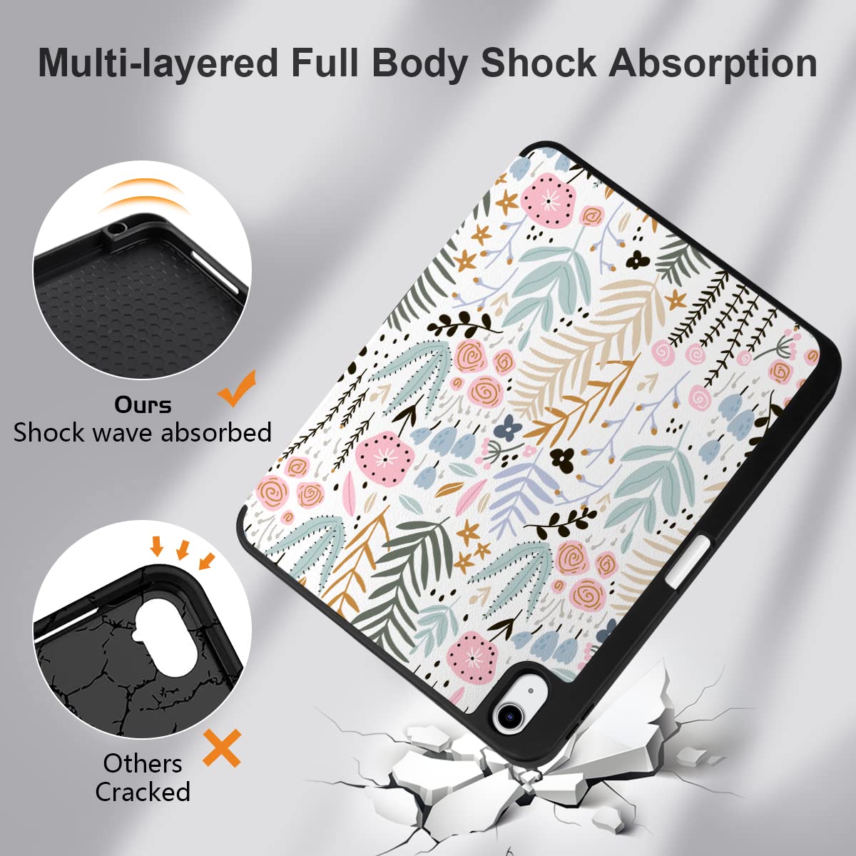 DONGKE iPad 11th Generation 11 Inch 2025 (A16 Chip) & iPad 10th Generation 10.9 Inch 2022 Case with Pencil Holder - Auto Wake/Sleep, Trifold Stand Soft TPU Protective Cover, Creative Floral Design - Perfect for Work, Study & Travel
