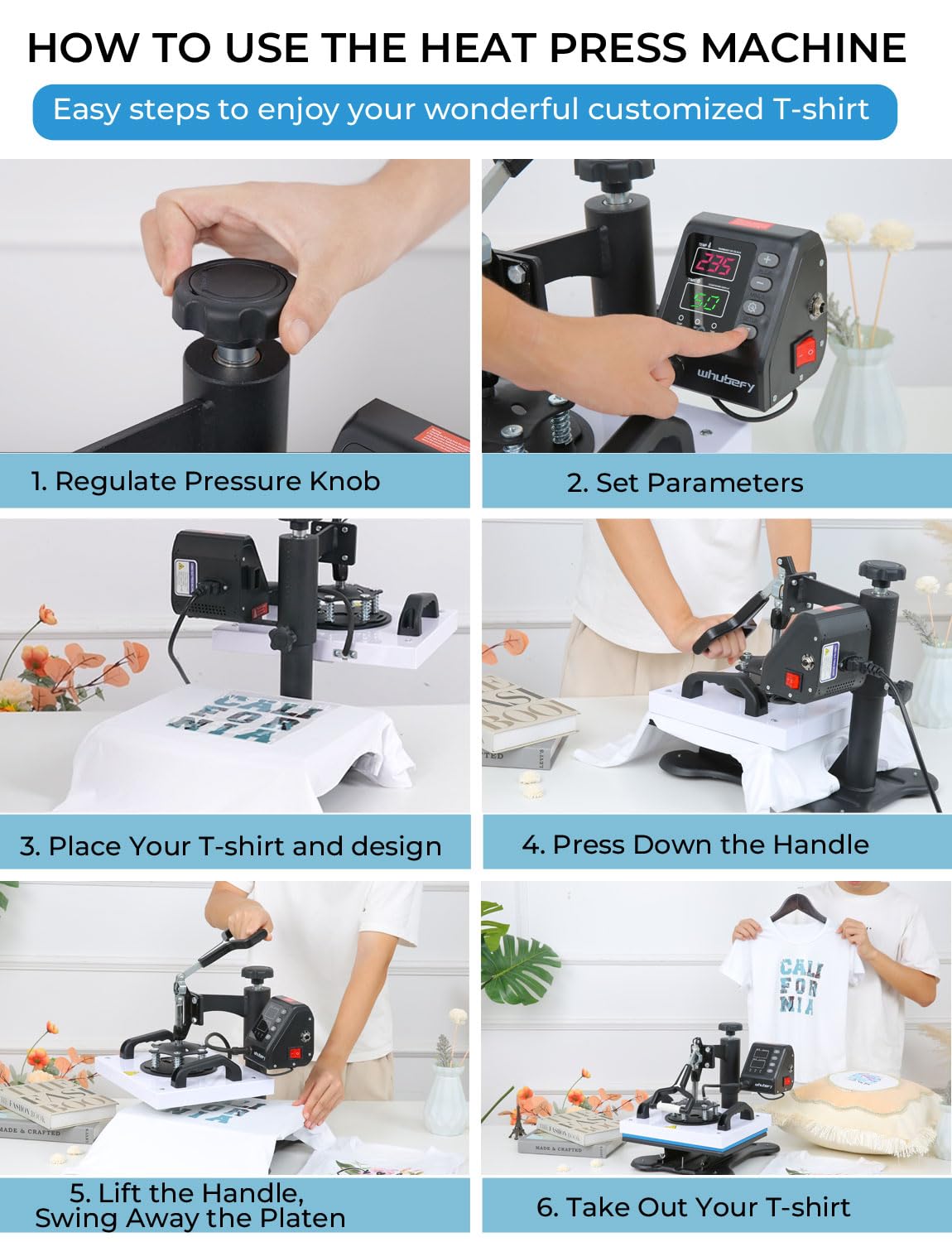 Whubefy 12x10in 650W Digital Heat Press Machine for T-Shirts, Bags, Pillows & Sublimation - Fast Heat-up, Precise Temp Control - Perfect for DIY Crafts & Small Business Printing