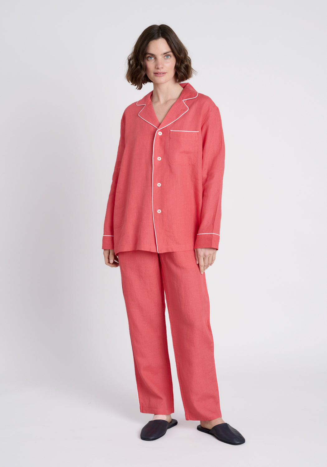 Milton Washed Red Linen Pajama Shirt for Women - Soft & Breathable Sleepwear for Cozy Nights & Relaxing Weekends