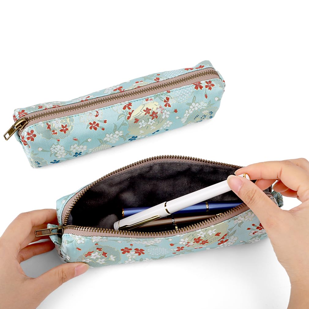 Vintage Embroidery Pencil Case - Women's Makeup & Office Organizer Bag (Blue) for Work & Travel