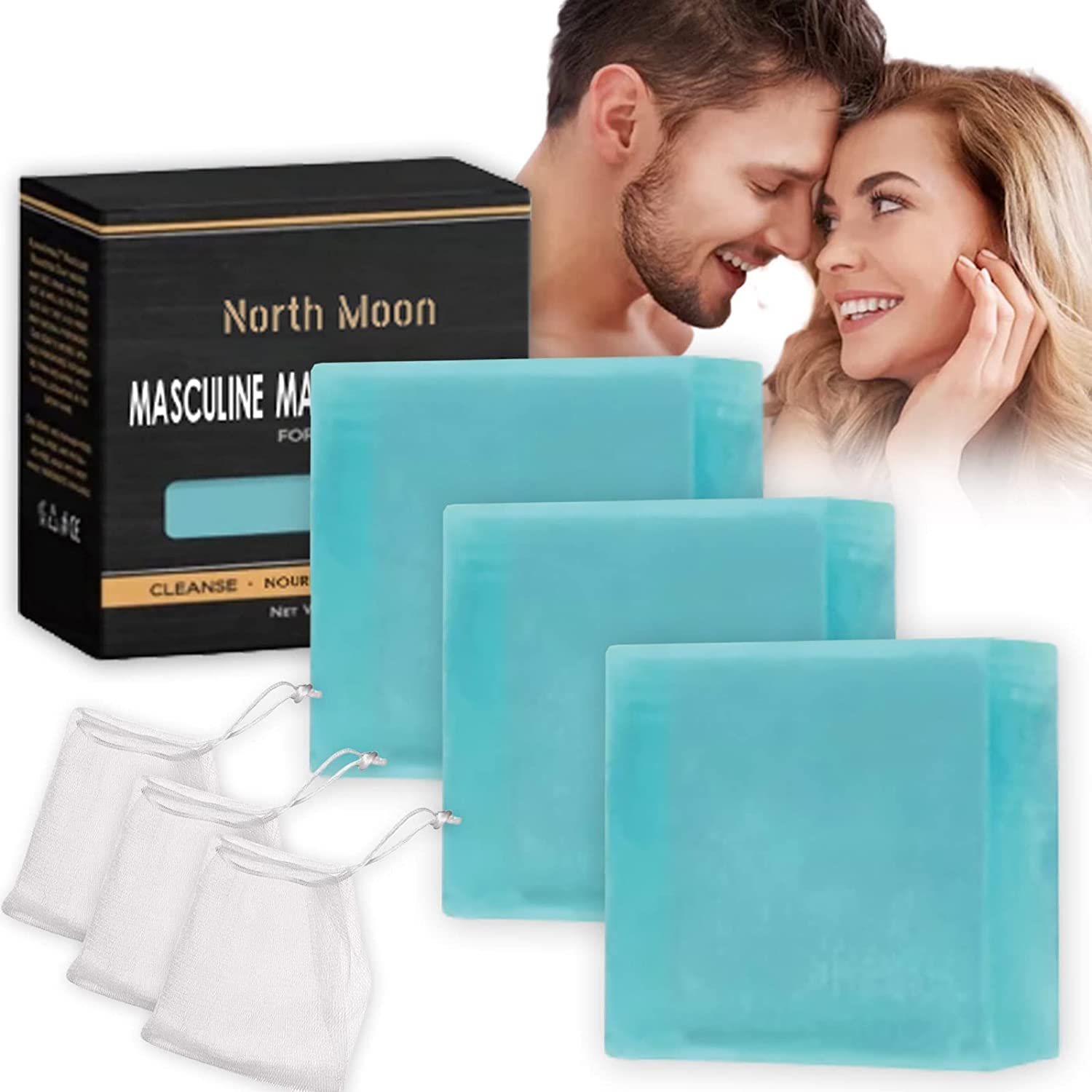 AlphaAppeal Masculine Magnetism Soap for Men - Long Lasting Fragrance Bar Soap with Natural Ingredients, 3 Pack - Attract Women with Confidence, Perfect for Daily Shower & Gym Use