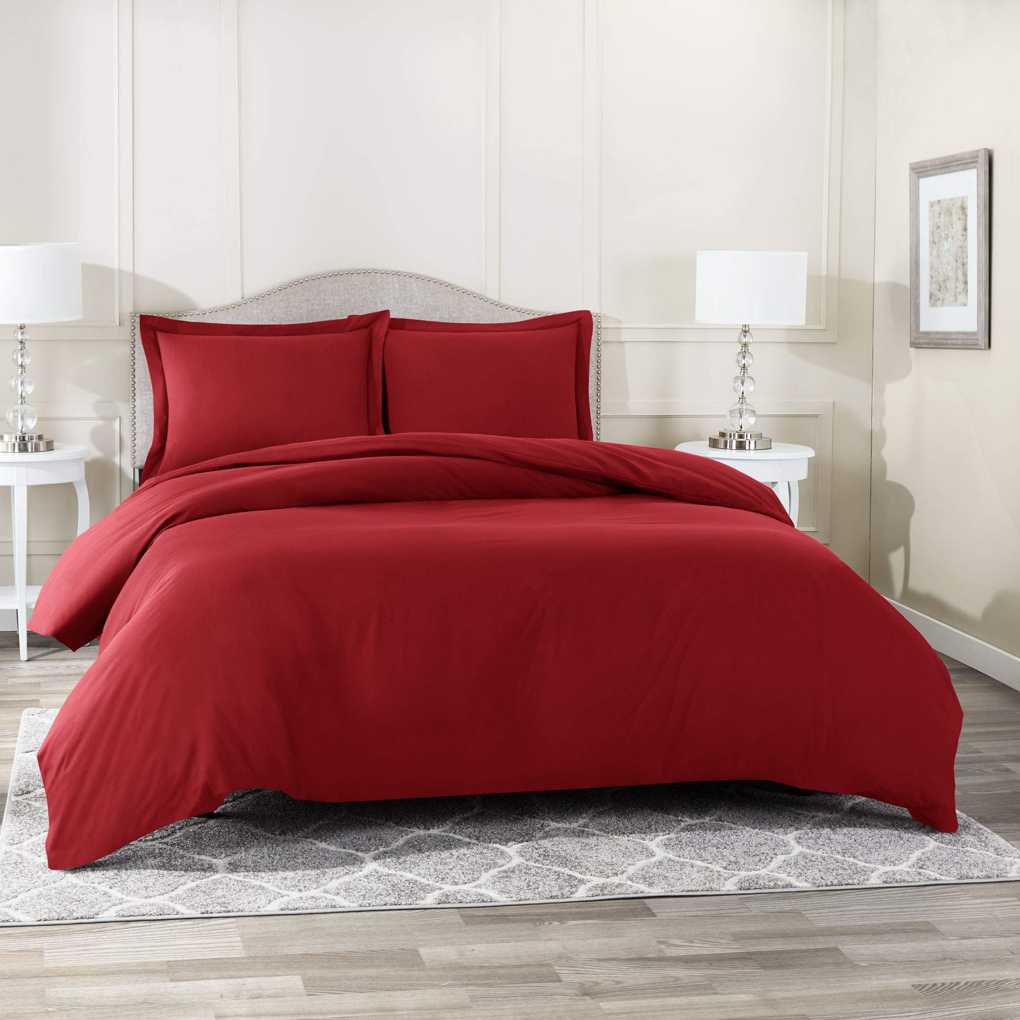 Luxury King Size Bedding Set - Microfiber Comforter, Duvet Cover & 2 Pillow Shams - Burgundy Red Bedroom Decor for Master Bedroom, Guest Room & Hotel Styling