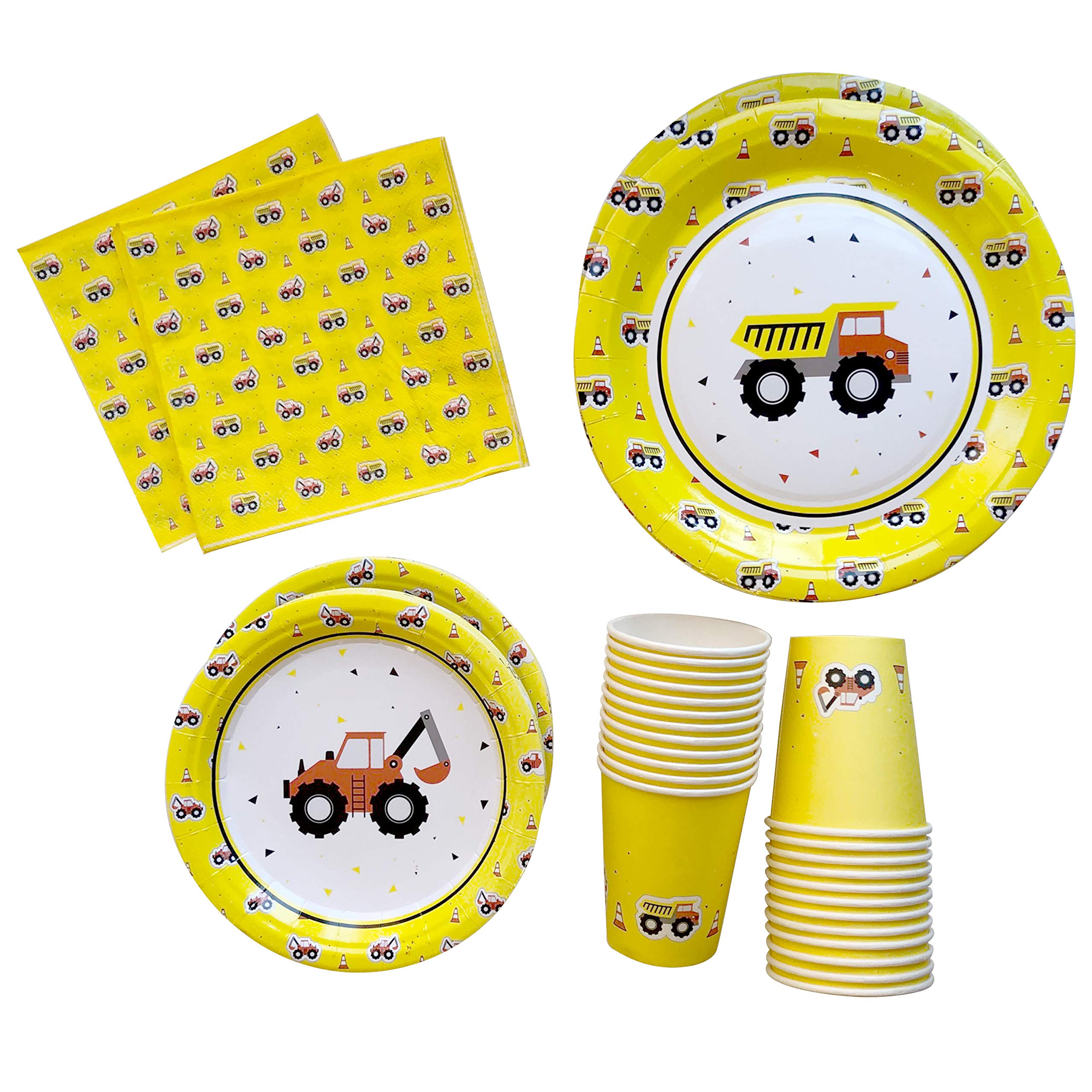 DK&Co. At Home Construction Birthday Party Supplies Plate Set - 24pc Toddler Utensils, Excavator & Construction Theme Party Plates for Kids, Perfect for Digger Themed Celebrations & Baby Shower Events