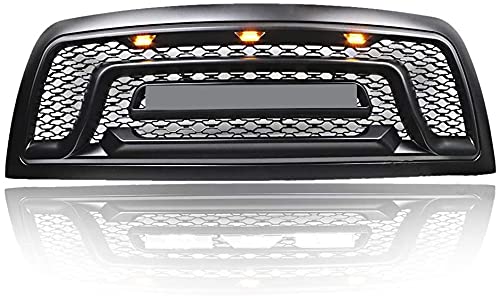 Rebel Style Front Replacement Grill with Amber LED Lights for Ram 2500/3500 (2010-2018) | Matte Black Grille Kit | Truck Accessories Upgrade | Off-Road & Street Customization